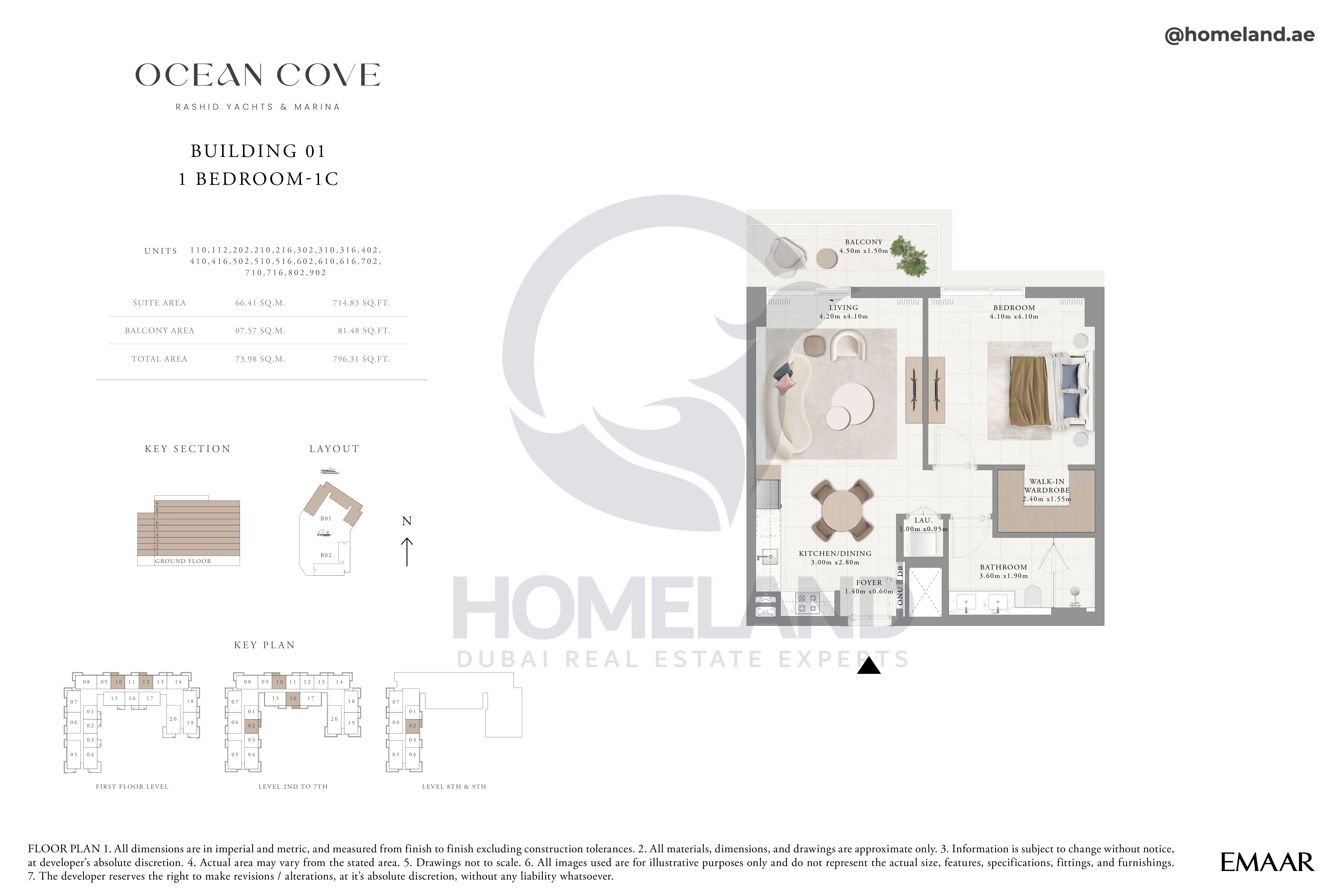 Ocean Cove, Building 1, 1BR, Type 1C, Unit 110-112-202-210-216-302-310-316-402-410-416-502-510-516-602-610-616-702-710-716-802-902, 796 SQFT