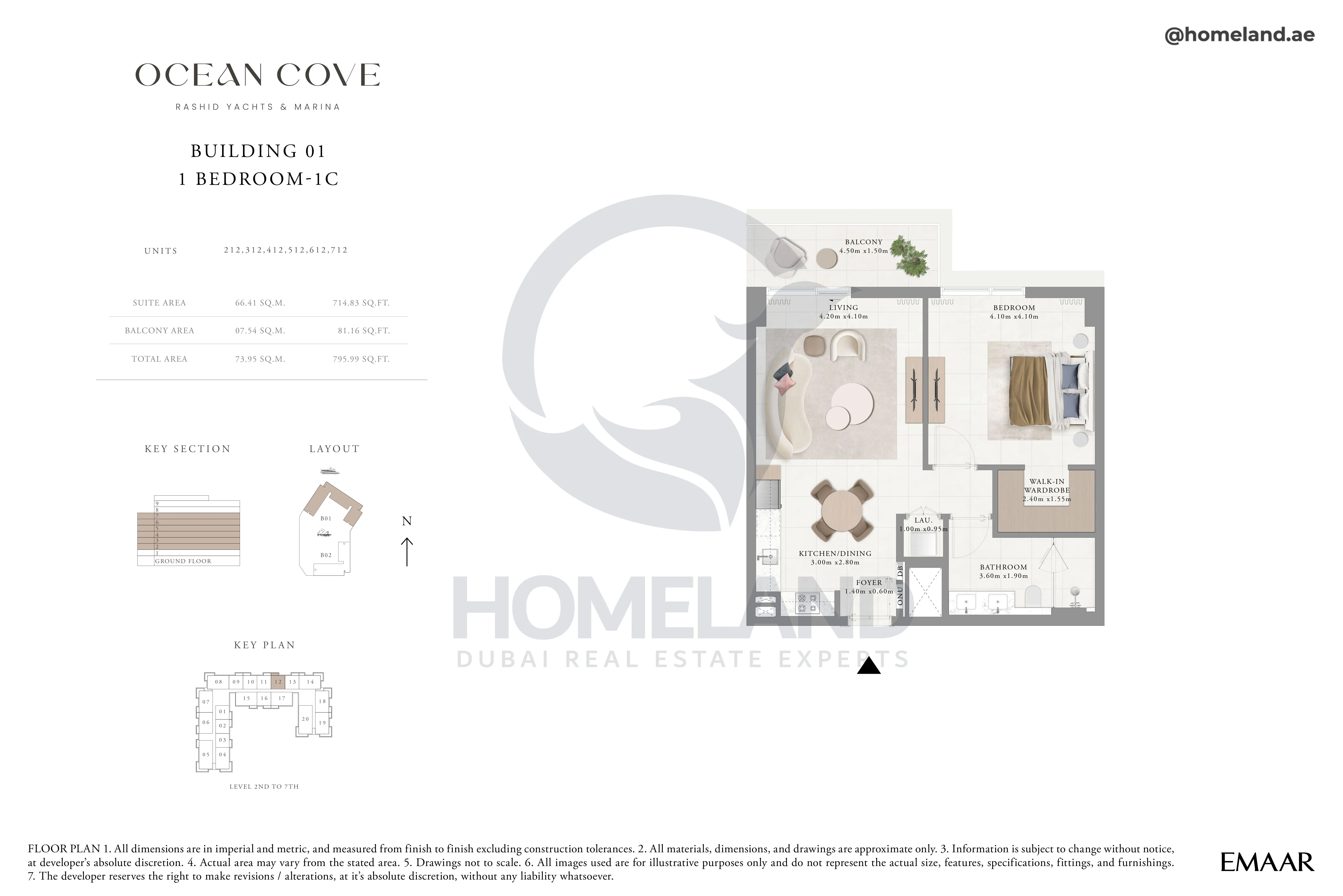 Ocean Cove, Building 1, 1BR, Type 1C, Unit 212-312-412-512-612-712, 795 SQFT