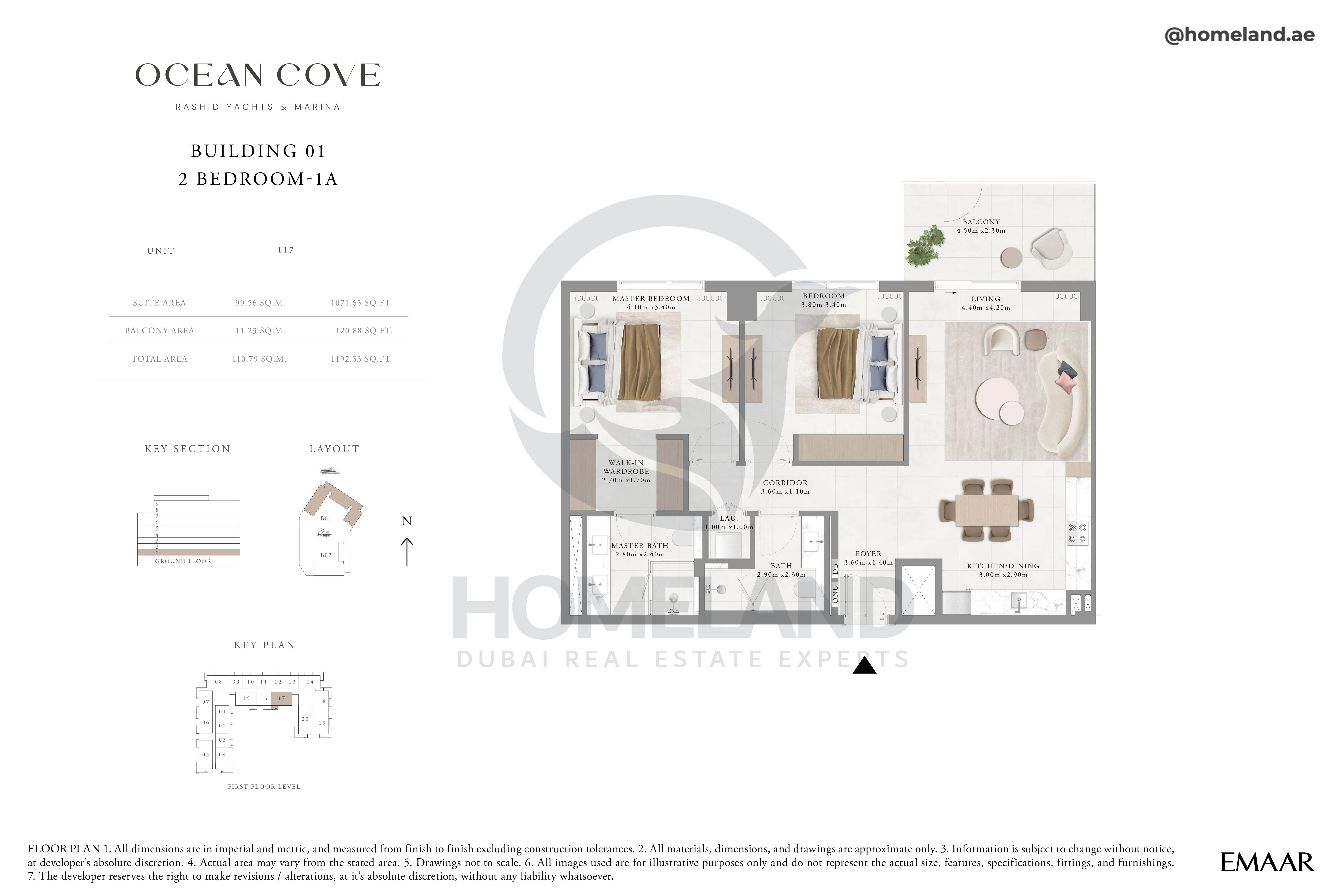 Ocean Cove, Building 1, 2BR, Type 1A, Unit 117, 1192 SQFT