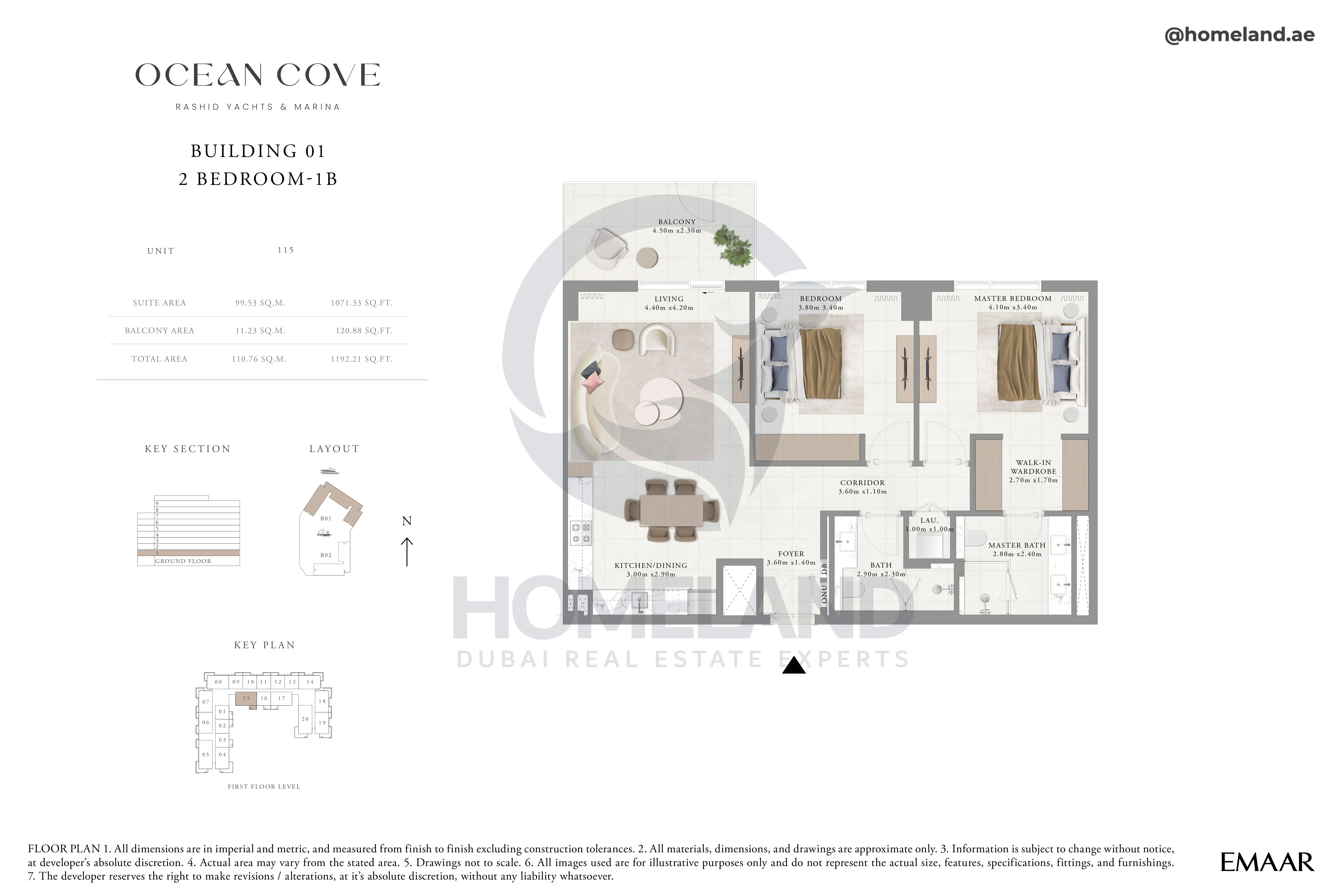 Ocean Cove, Building 1, 2BR, Type 1B, Unit 115, 1192 SQFT