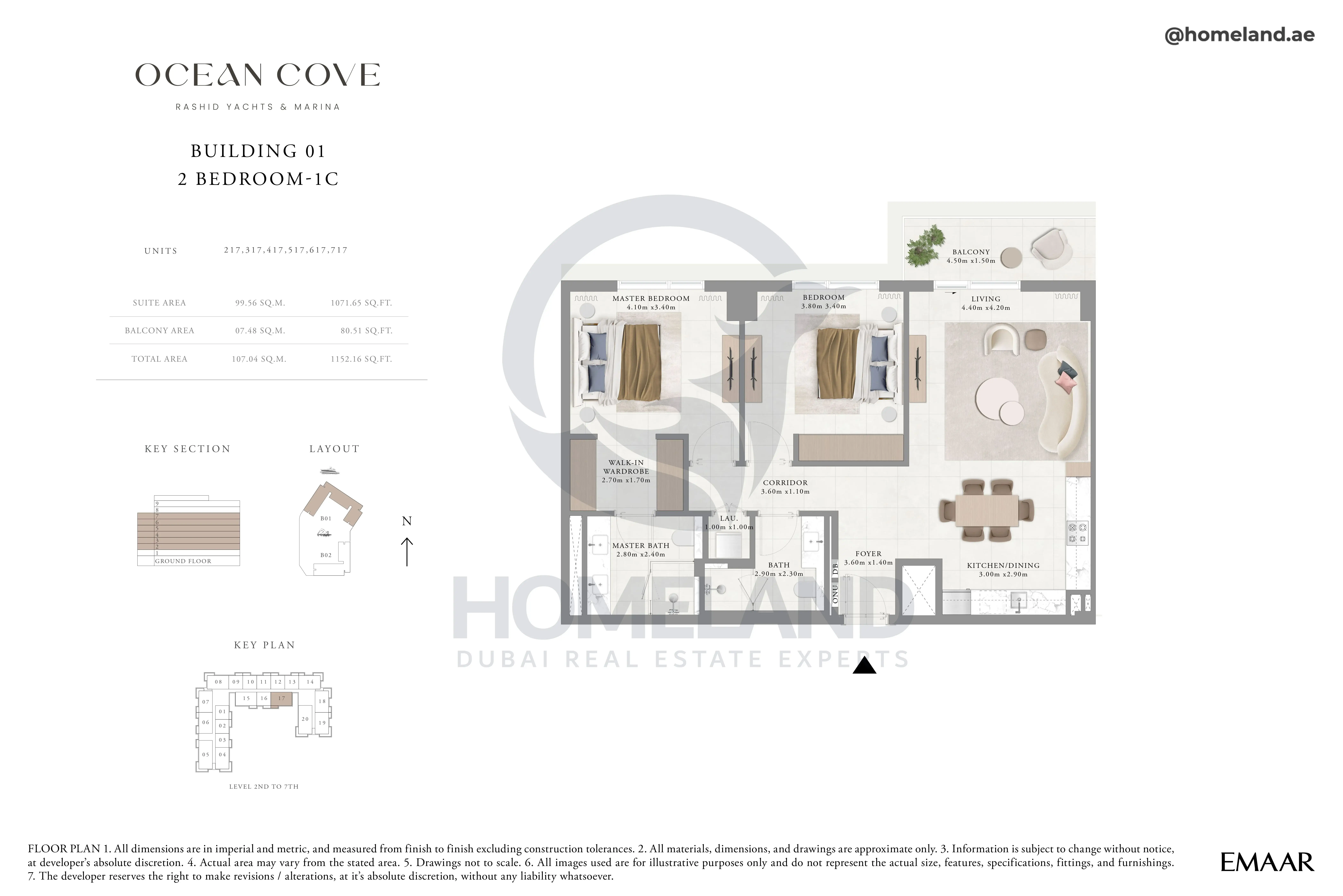 Ocean Cove, Building 1, 2BR, Type 1C, Unit 217-317-417-517-617-717, 1152 SQFT