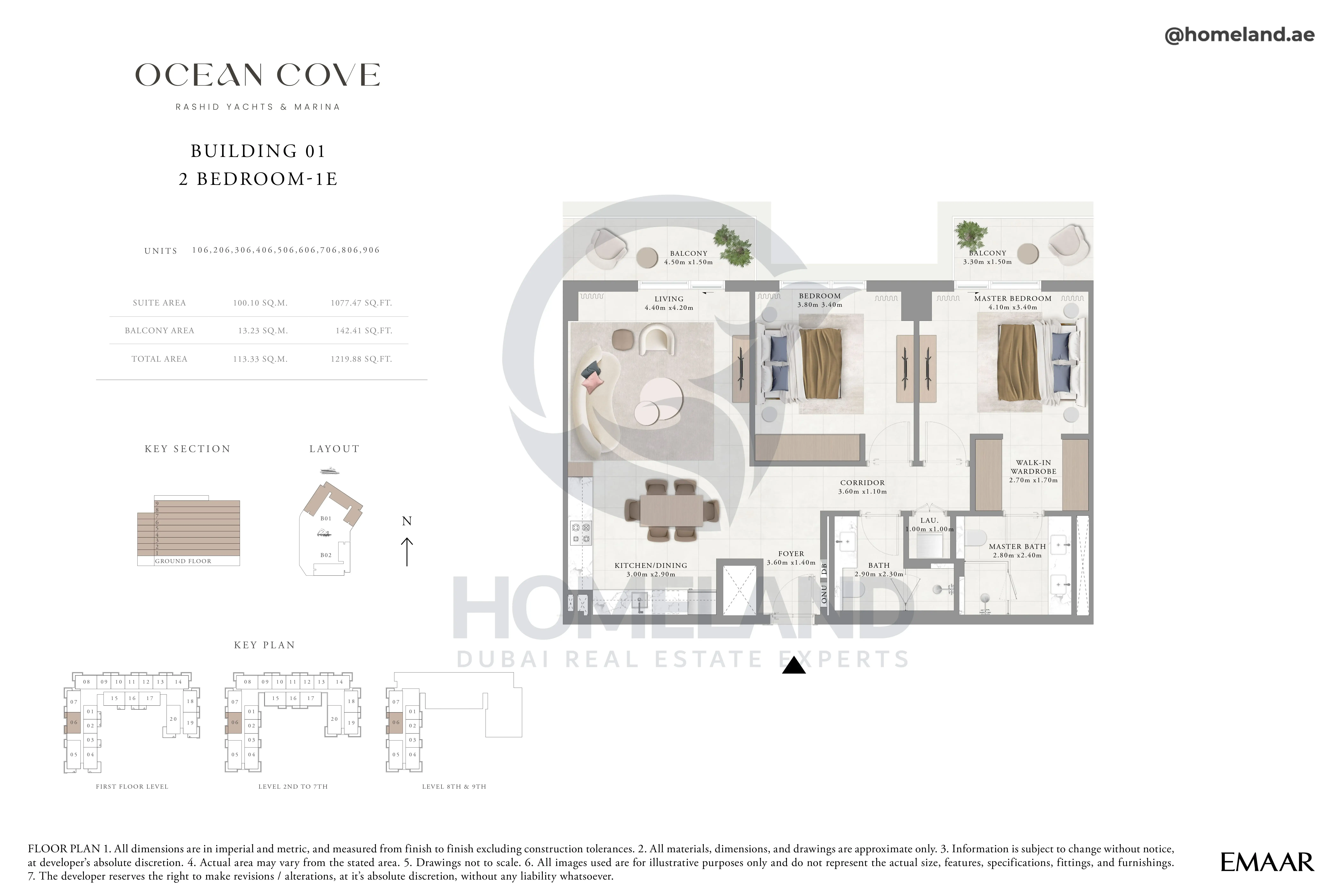 Ocean Cove, Building 1, 2BR, Type 1E, Unit 106-206-306-406-506-606-706-806-906, 1219 SQFT