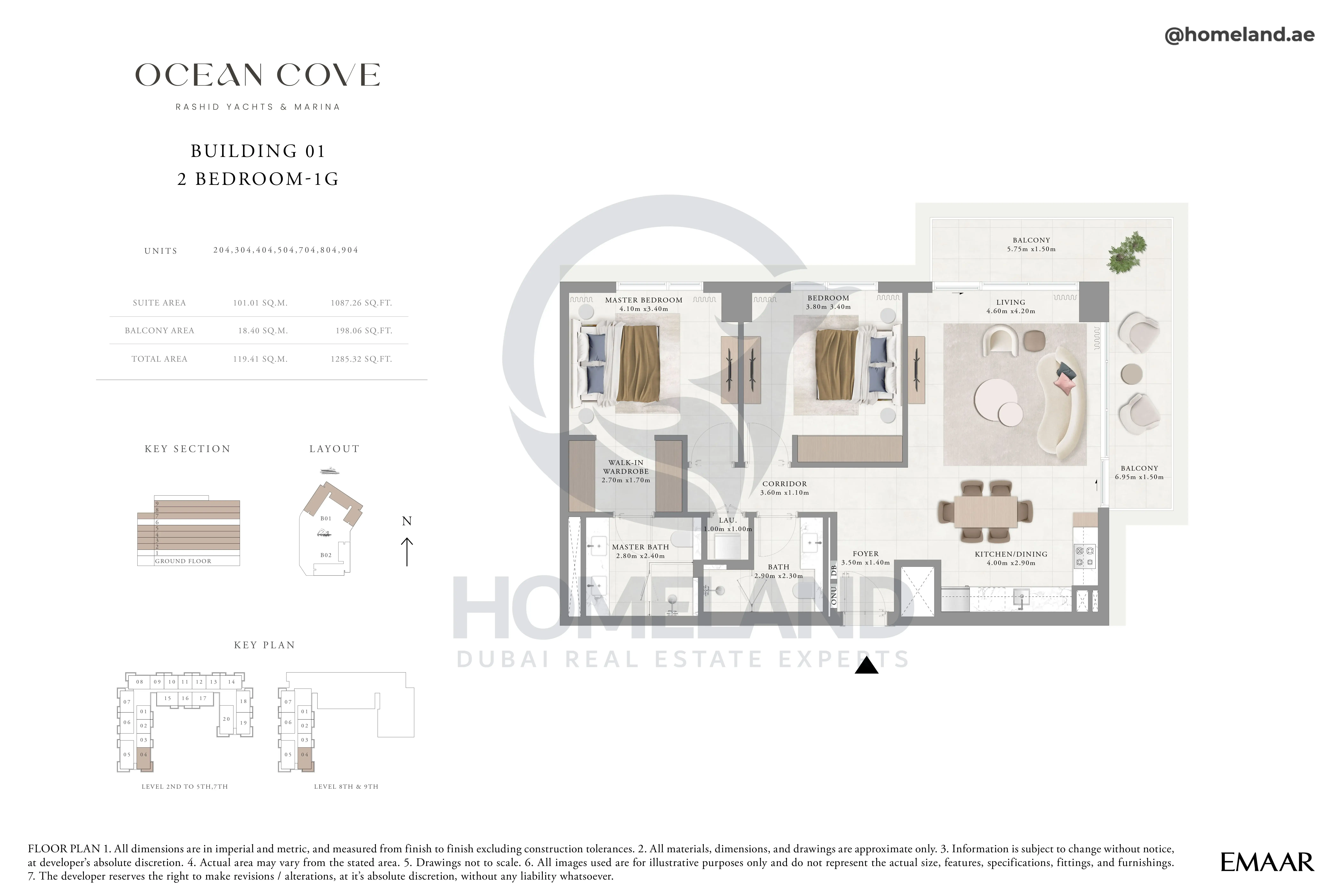Ocean Cove, Building 1, 2BR, Type 1G, Unit 204-304-404-504-604-704-804-904, 1285 SQFT