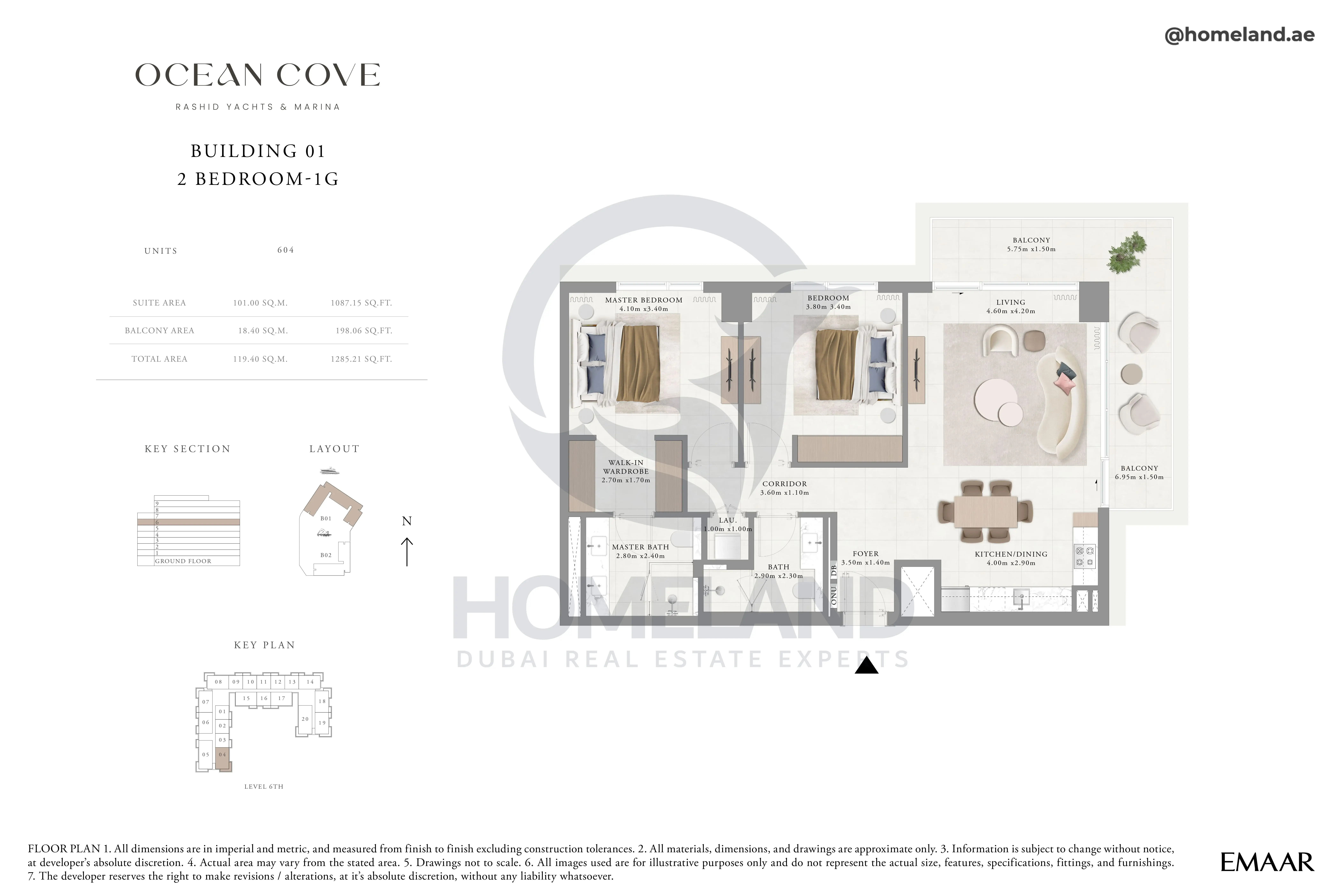 Ocean Cove, Building 1, 2BR, Type 1G, Unit 604, 1285 SQFT