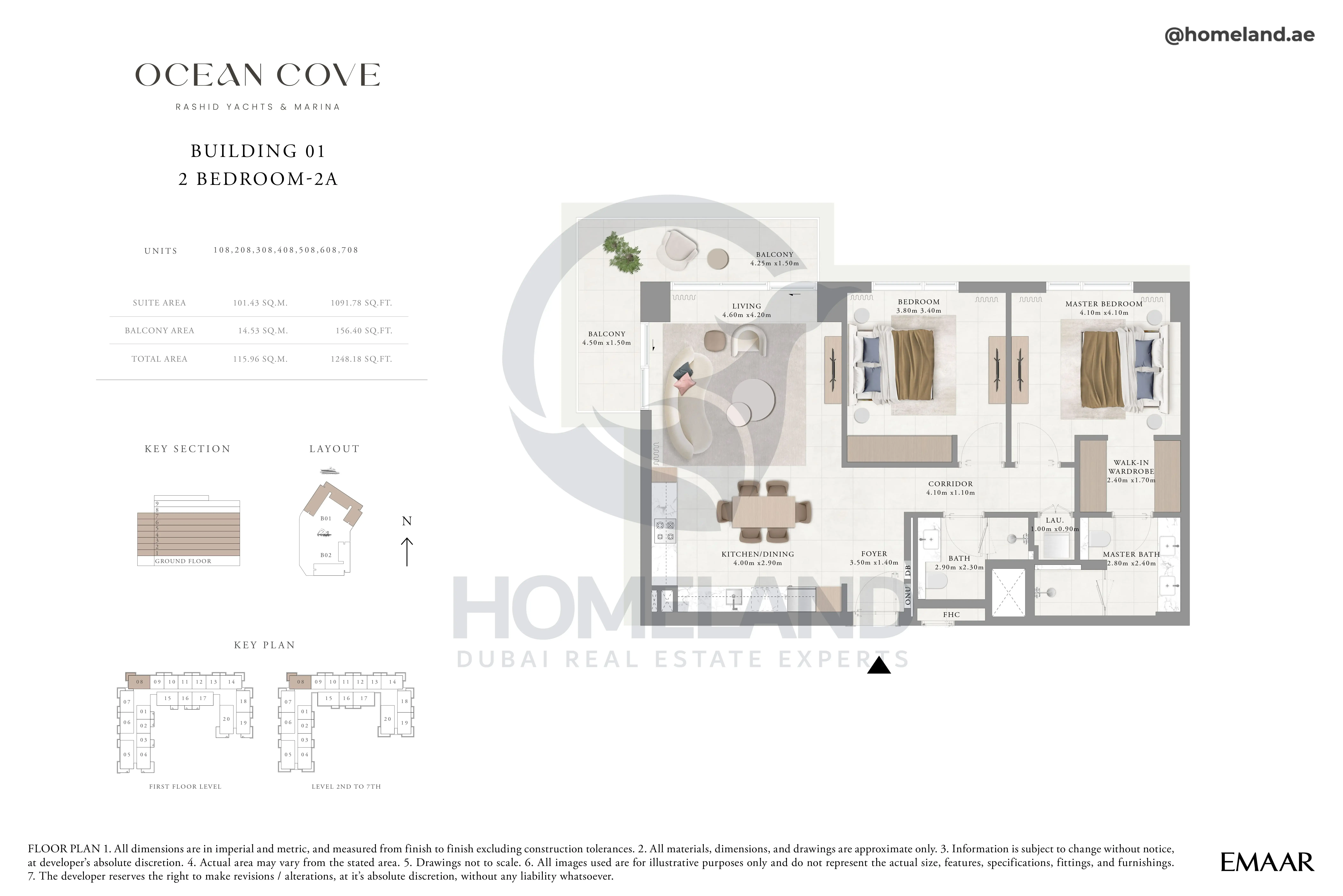 Ocean Cove, Building 1, 2BR, Type 2A, Unit 108-208-308-408-508-608-708, 1248 SQFT