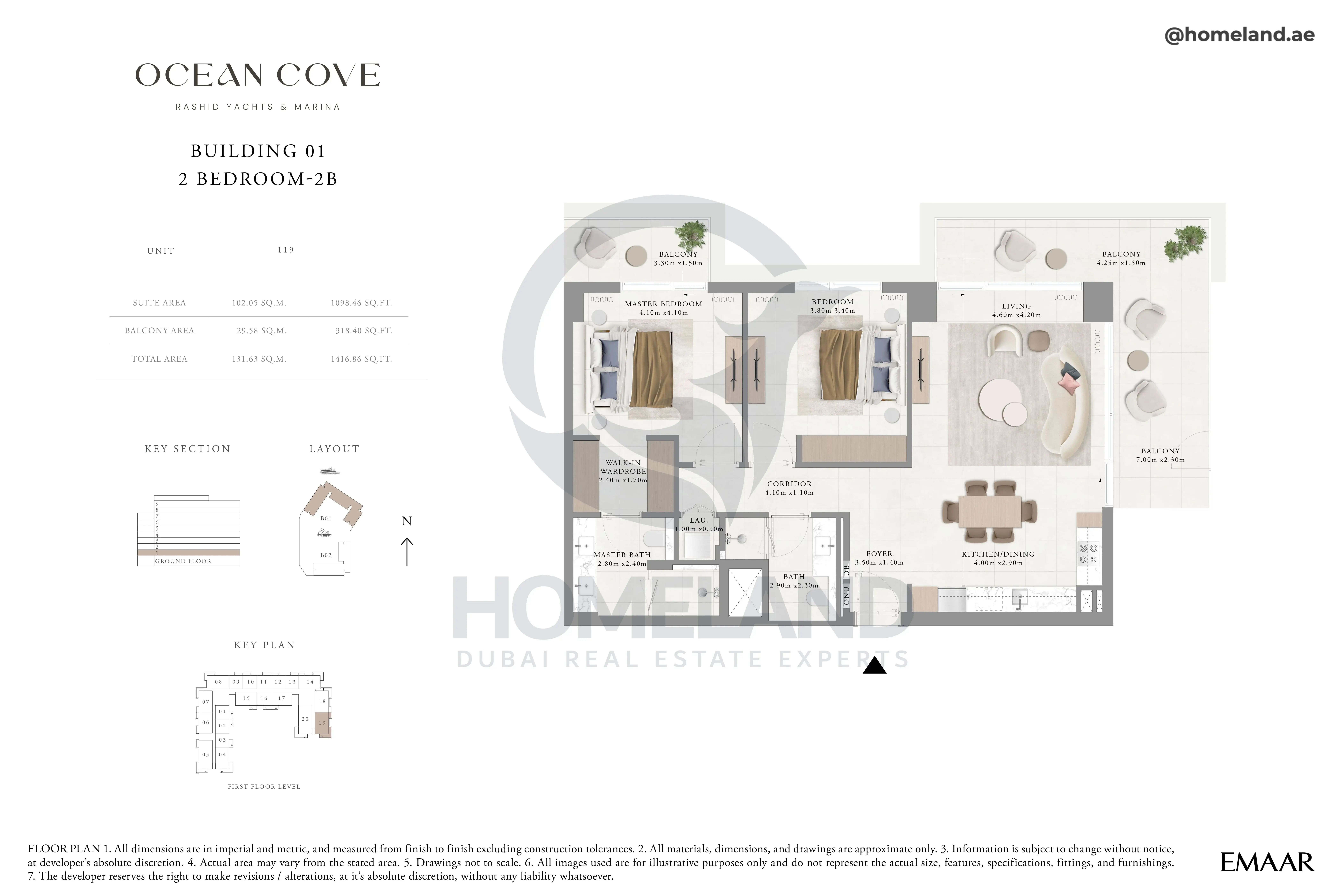 Ocean Cove, Building 1, 2BR, Type 2B, Unit 119, 1416 SQFT