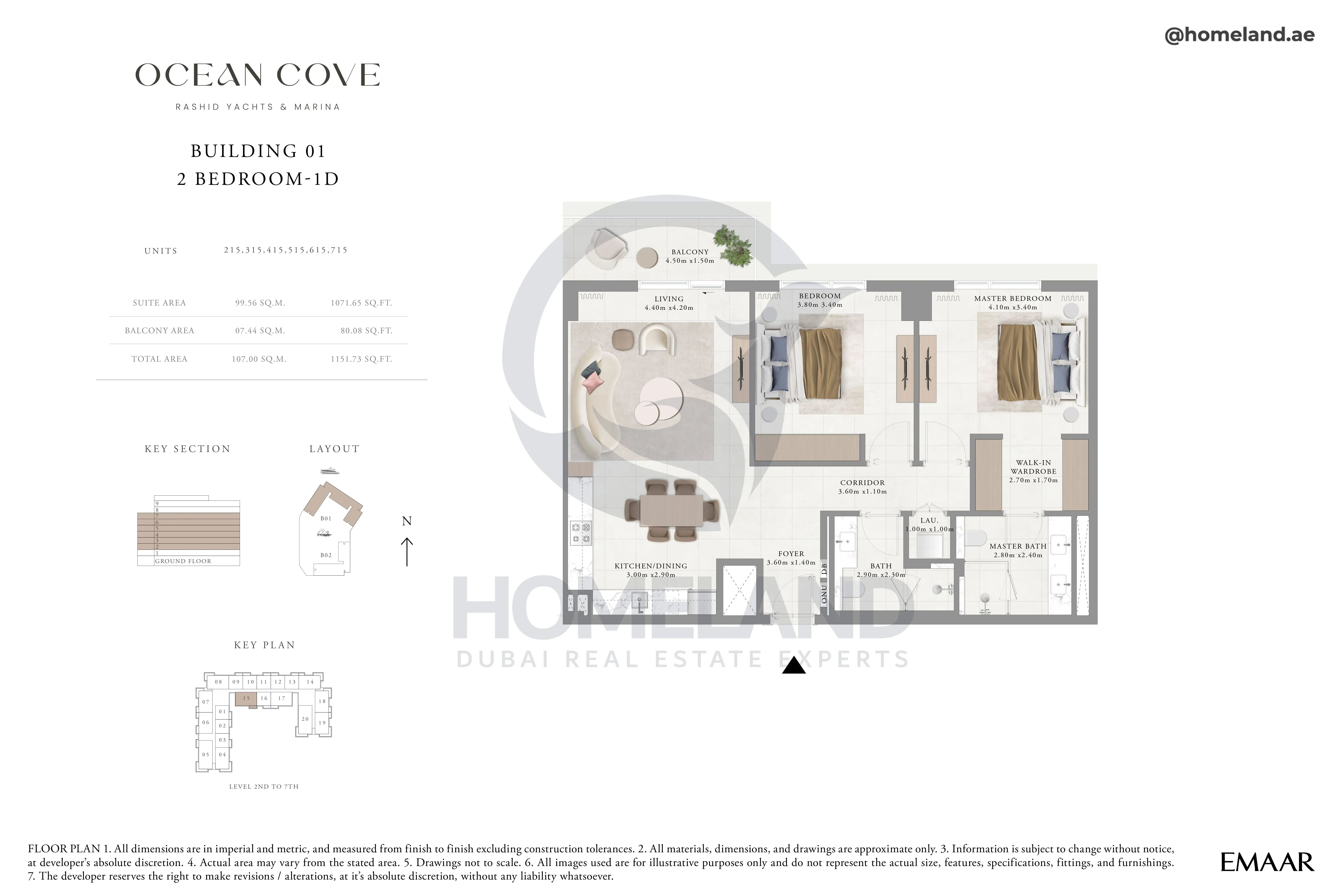 Ocean Cove, Building 1, 2BR, Type 1D, Unit 215-315-415-515-615-715, 1151 SQFT