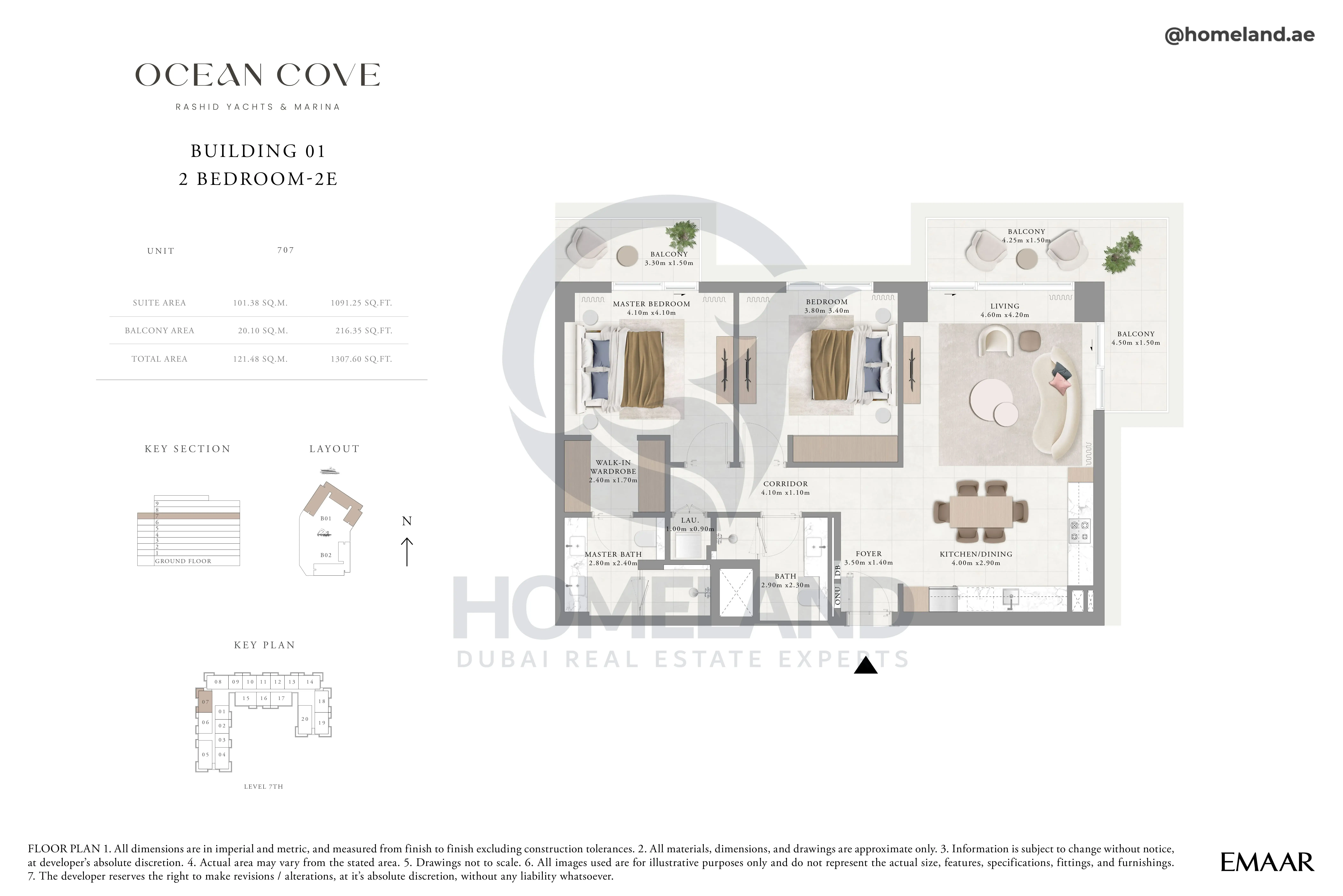 Ocean Cove, Building 1, 2BR, Type 2E, Unit 707, 1307 SQFT