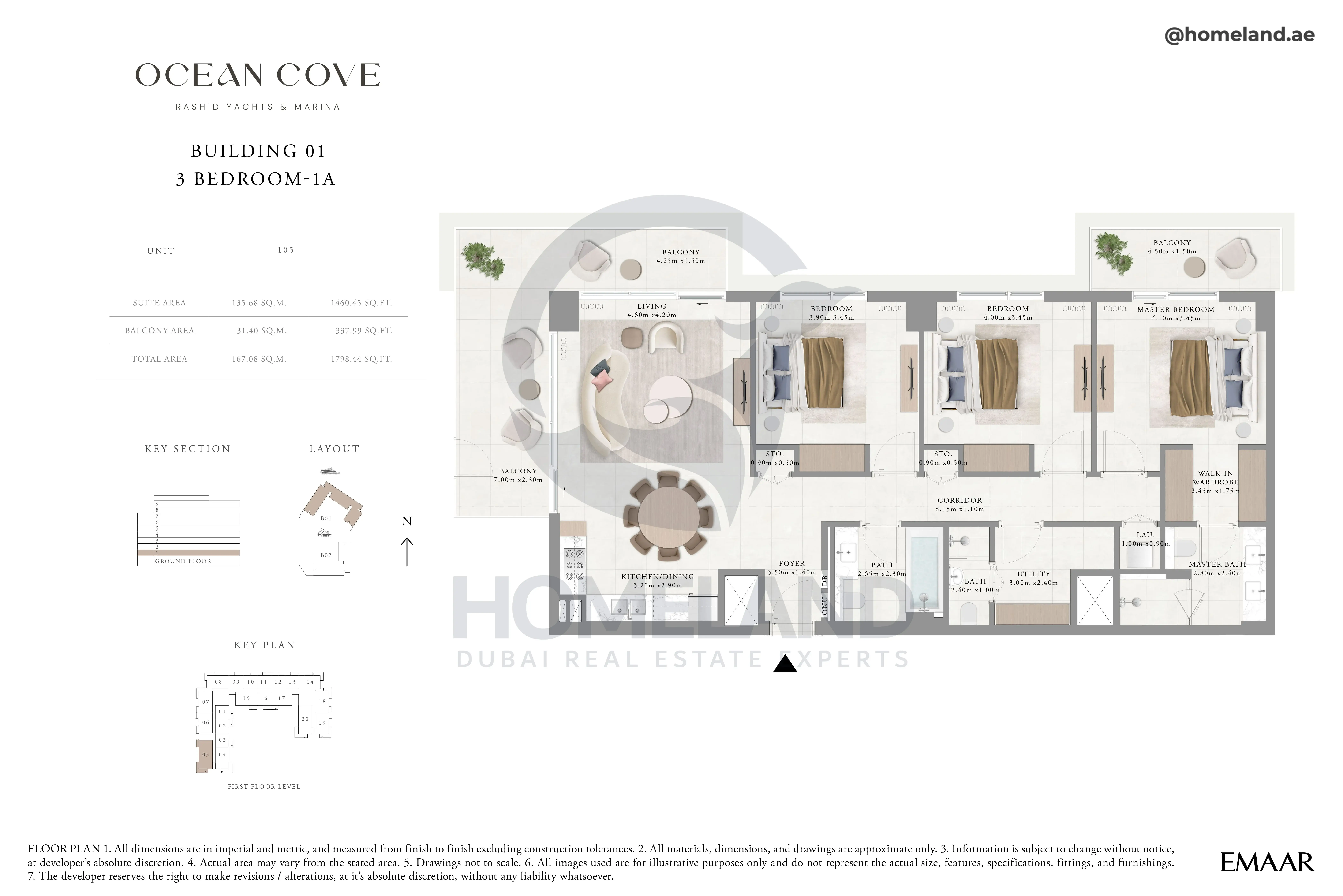 Ocean Cove, Building 1, 3BR, Type 1A, Unit 105, 1798 SQFT