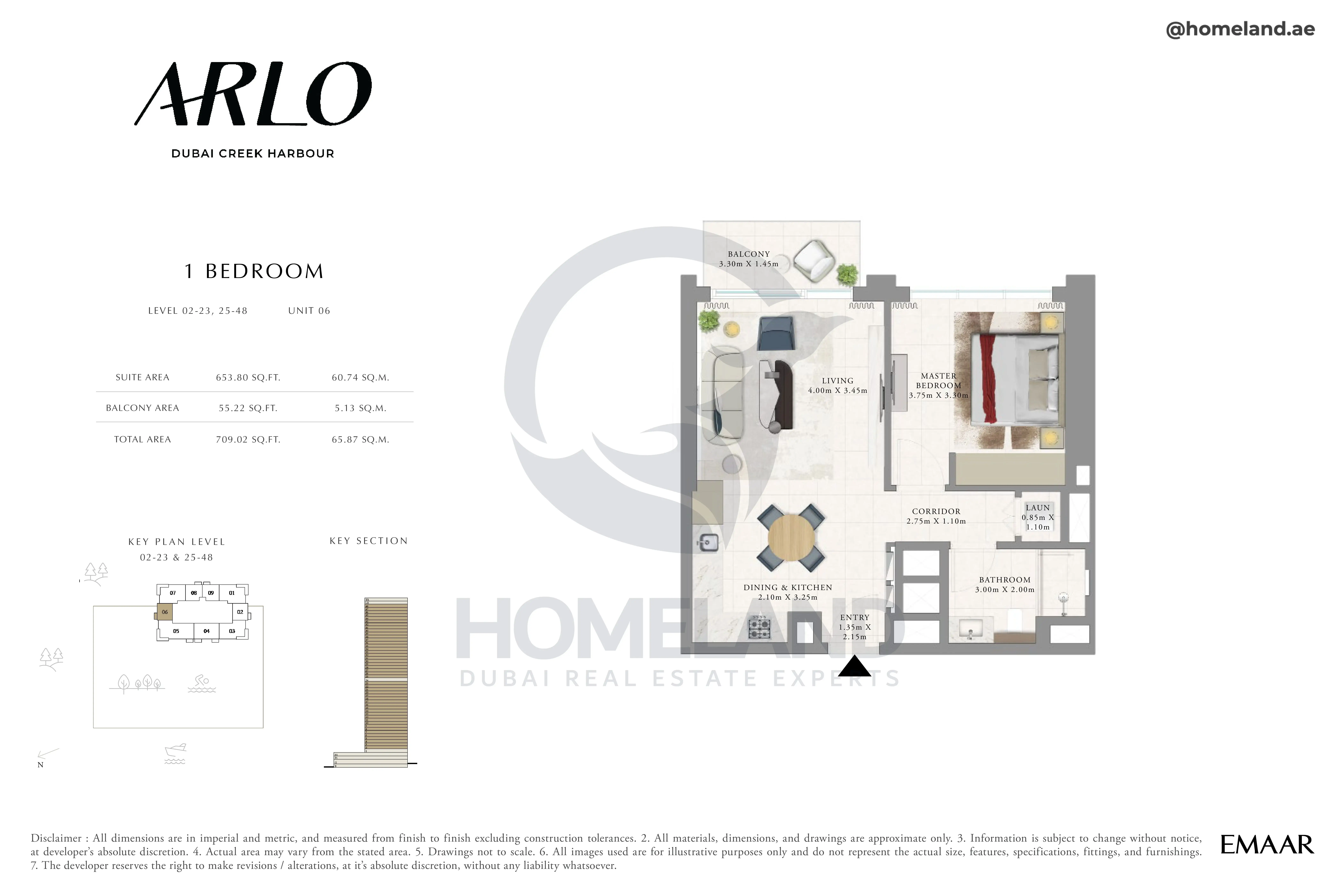Arlo, 1BR, Level 02 to 23-25 to 48, Unit 06, 709 SQFT