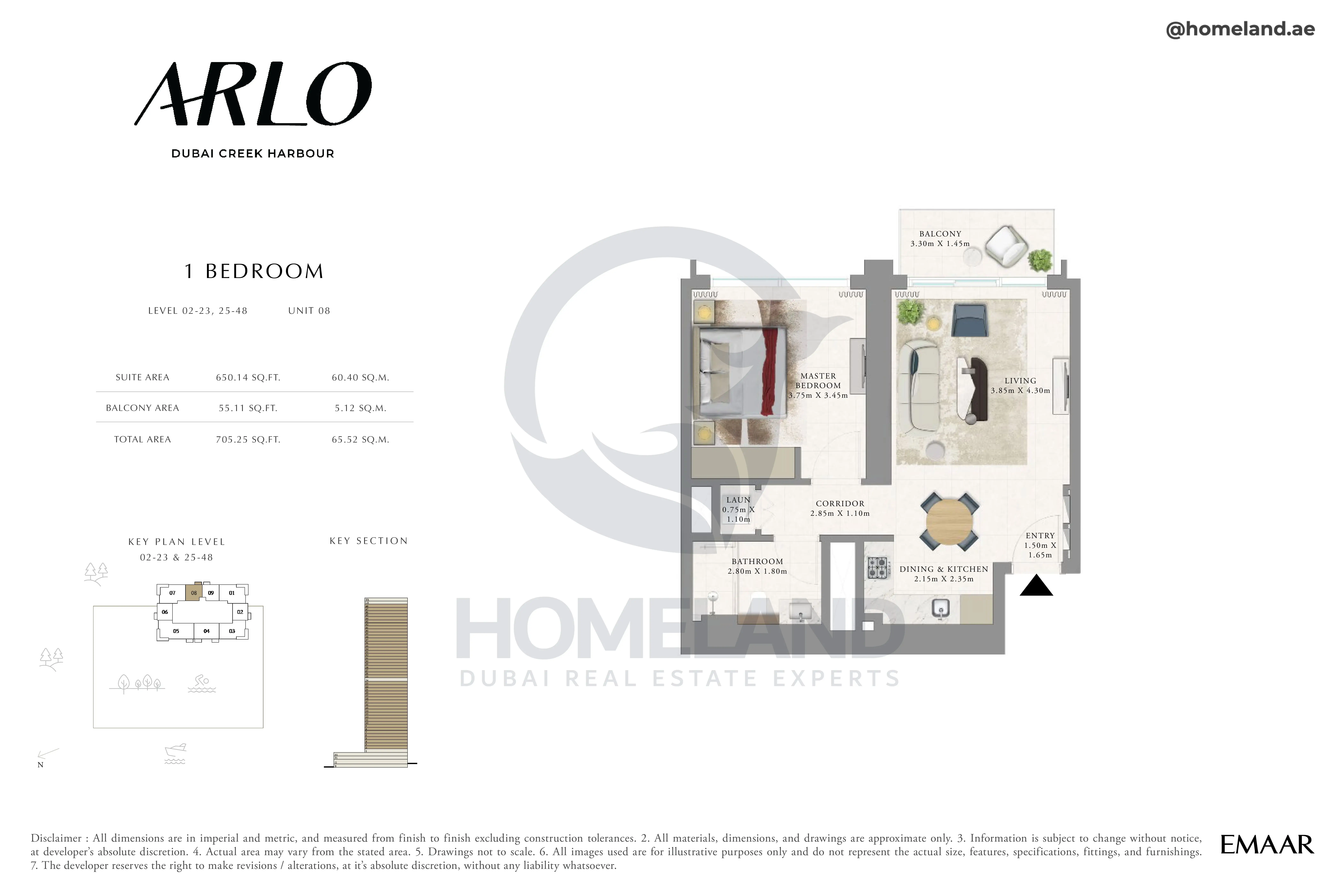 Arlo, 1BR, Level 02 to 23-25 to 48, Unit 08, 705 SQFT