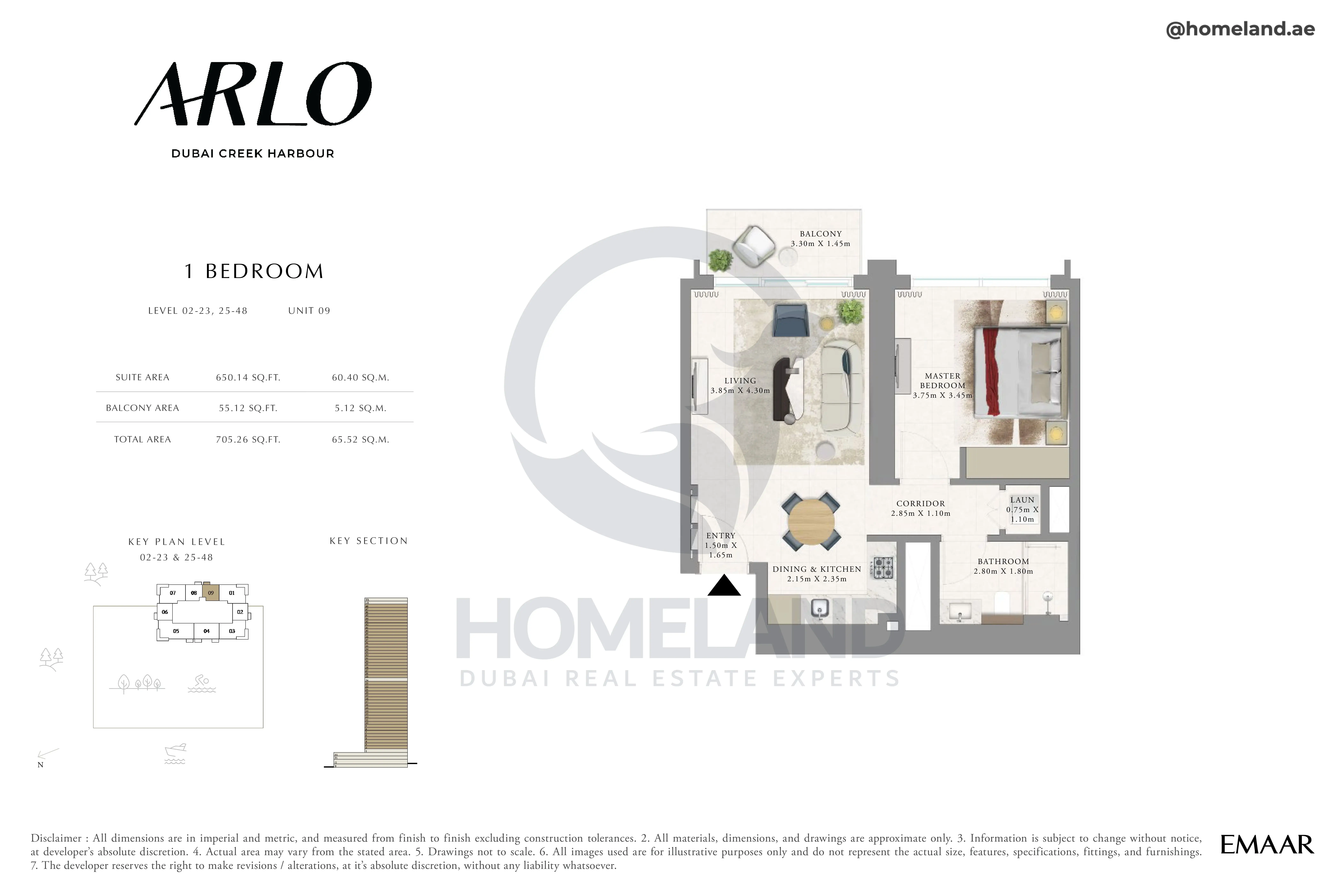 Arlo, 1BR, Level 02 to 23-25 to 48, Unit 09, 705 SQFT