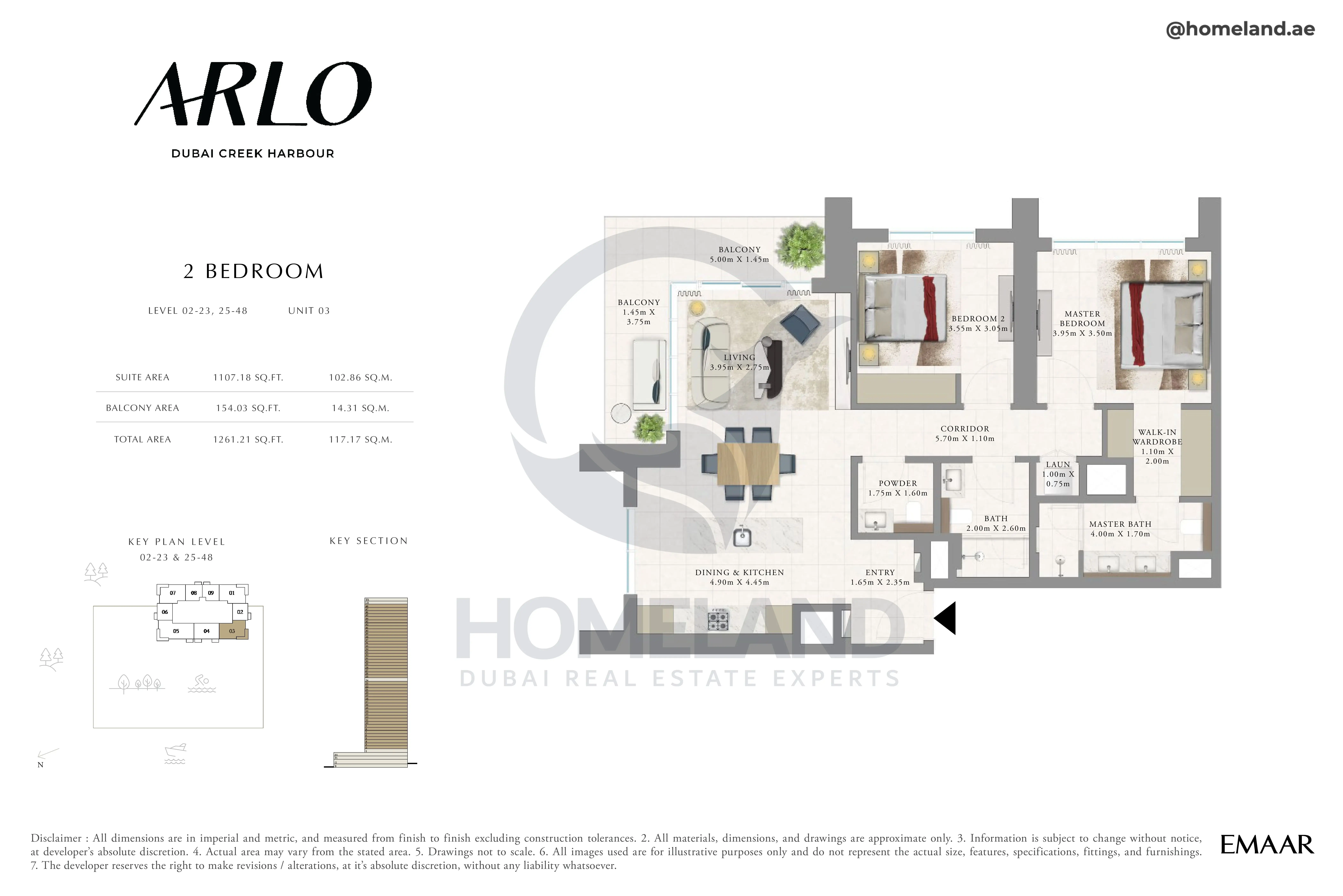 Arlo, 2BR, Level 02 to 23-25 to 48, Unit 03, 1261 SQFT