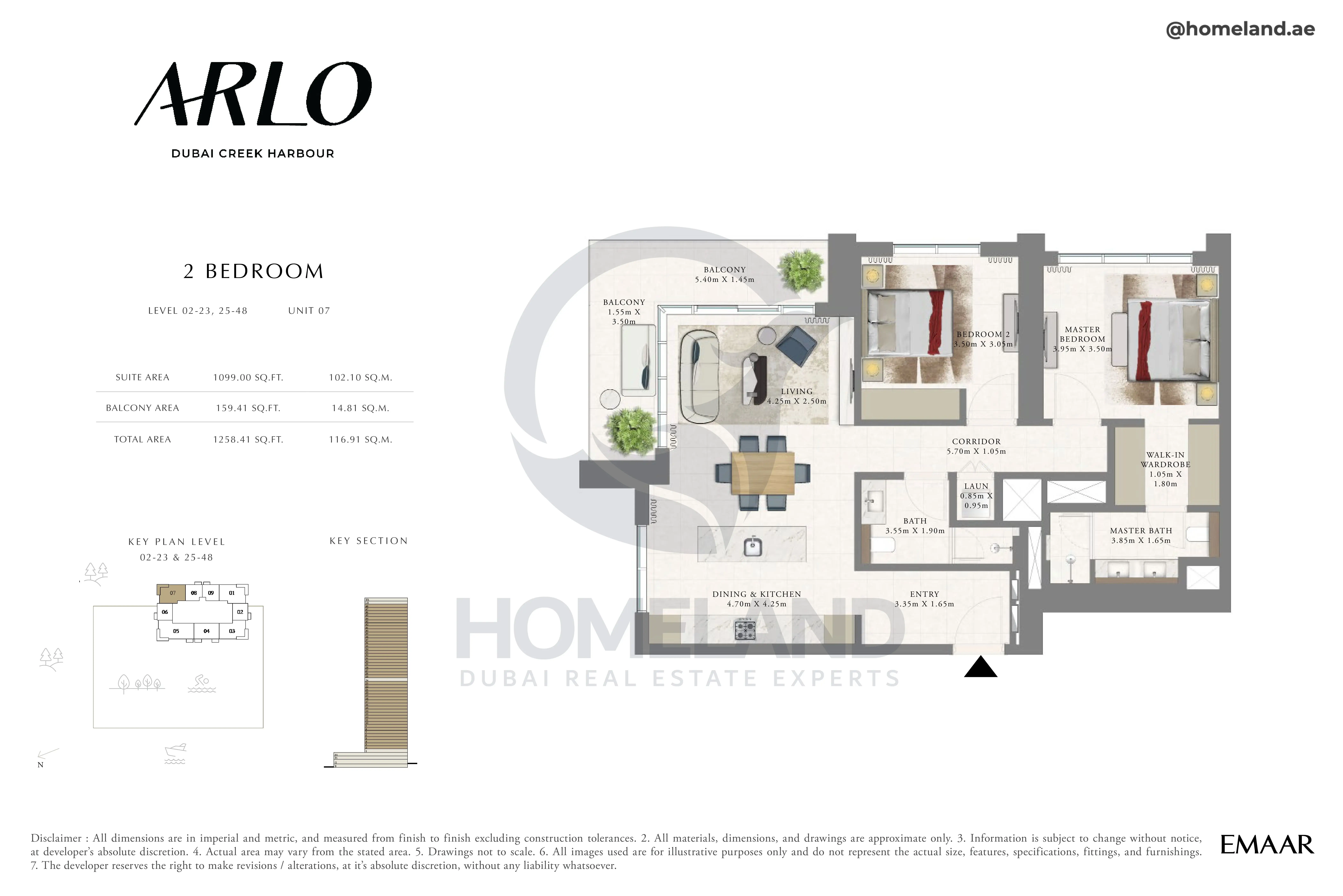 Arlo, 2BR, Level 02 to 23-25 to 48, Unit 07, 1258 SQFT