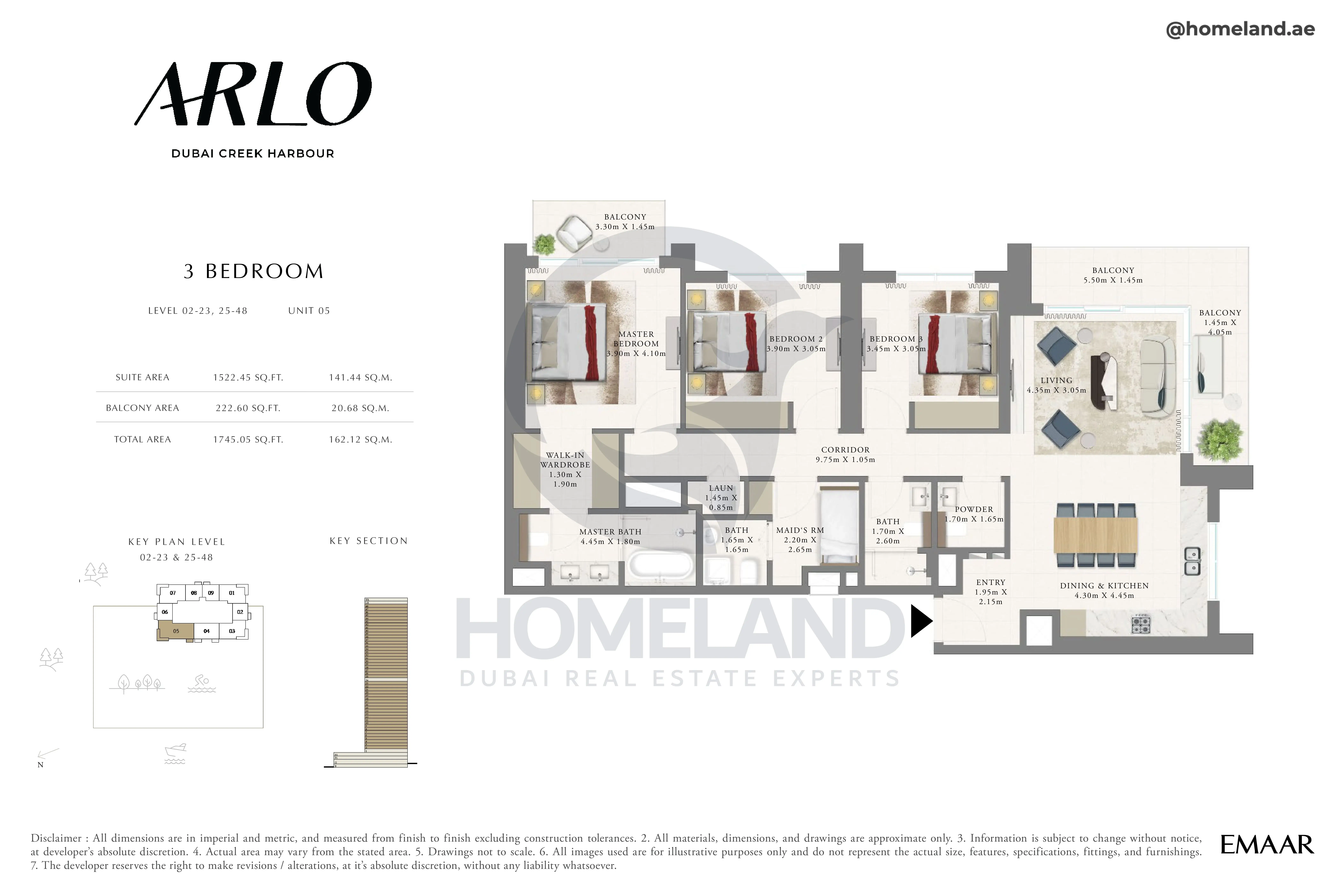 Arlo, 3BR, Level 02 to 23-25 to 48, Unit 05, 1745 SQFT