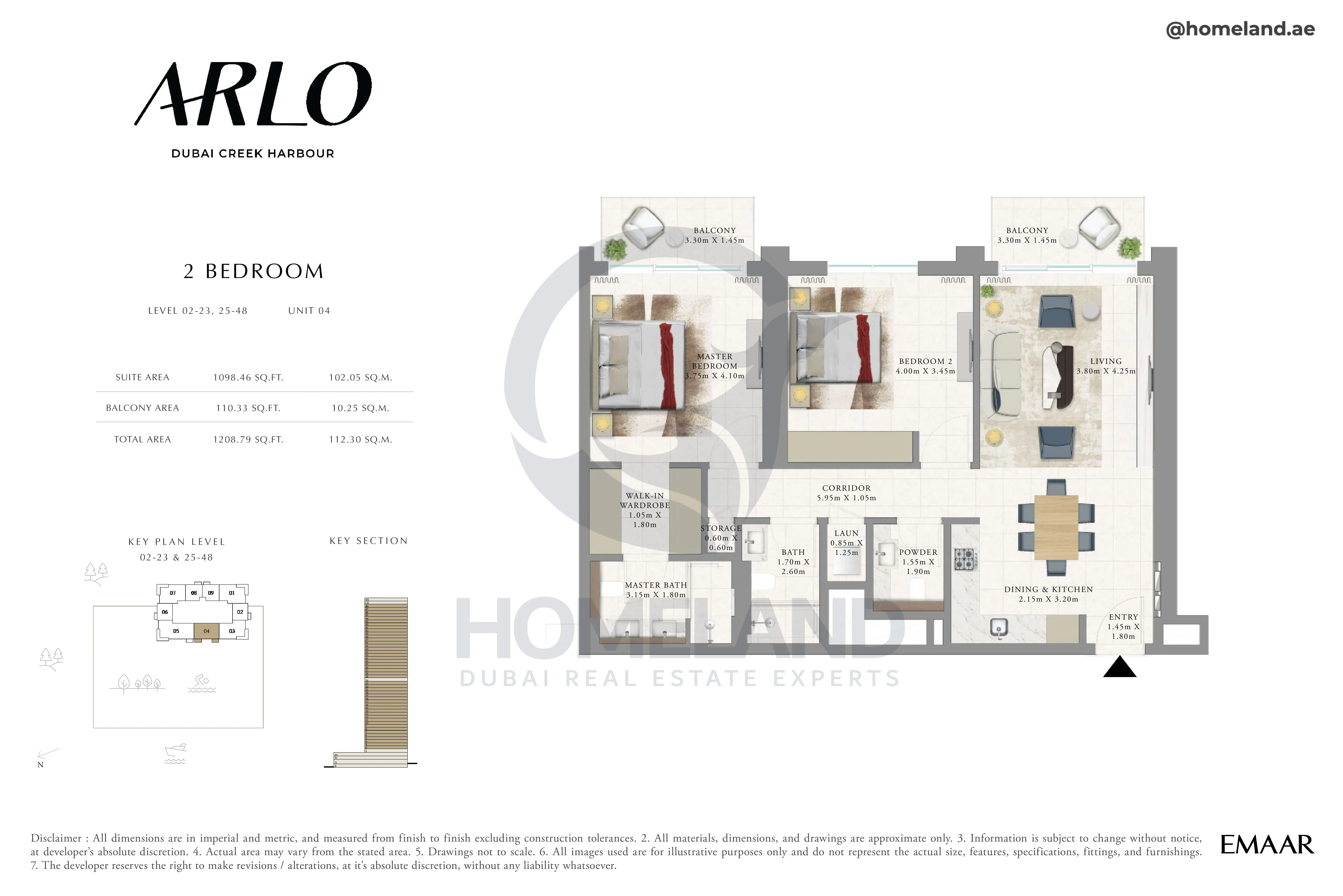 Arlo, 2BR, Level 02 to 23-25 to 48, Unit 04, 1208 SQFT