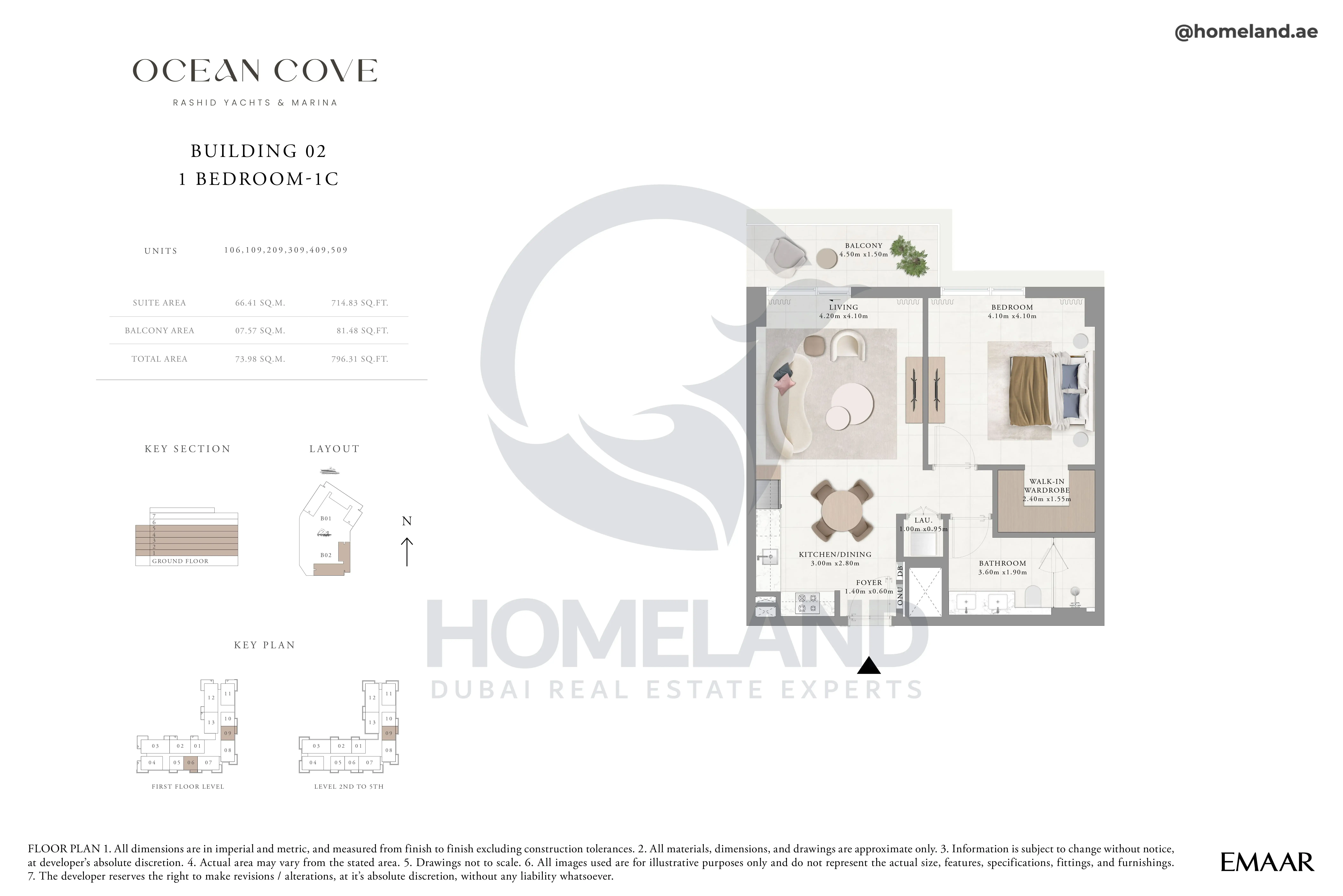 Ocean Cove, Building 2, 1BR, Type 1C, Unit 106-109-209-309-409-509, 796 SQFT