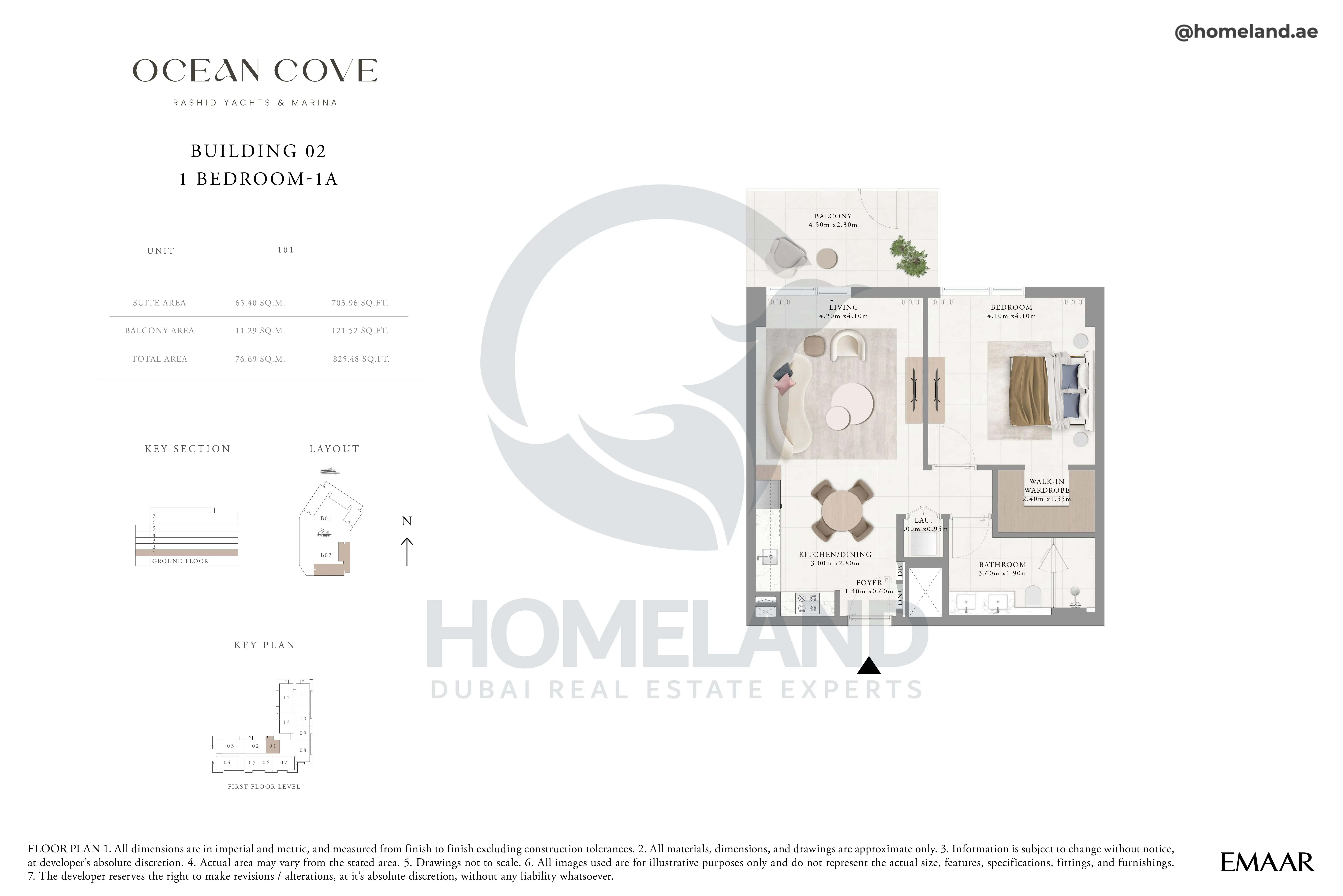Ocean Cove, Building 2, 1BR, Type 1A, Unit 101, 825 SQFT