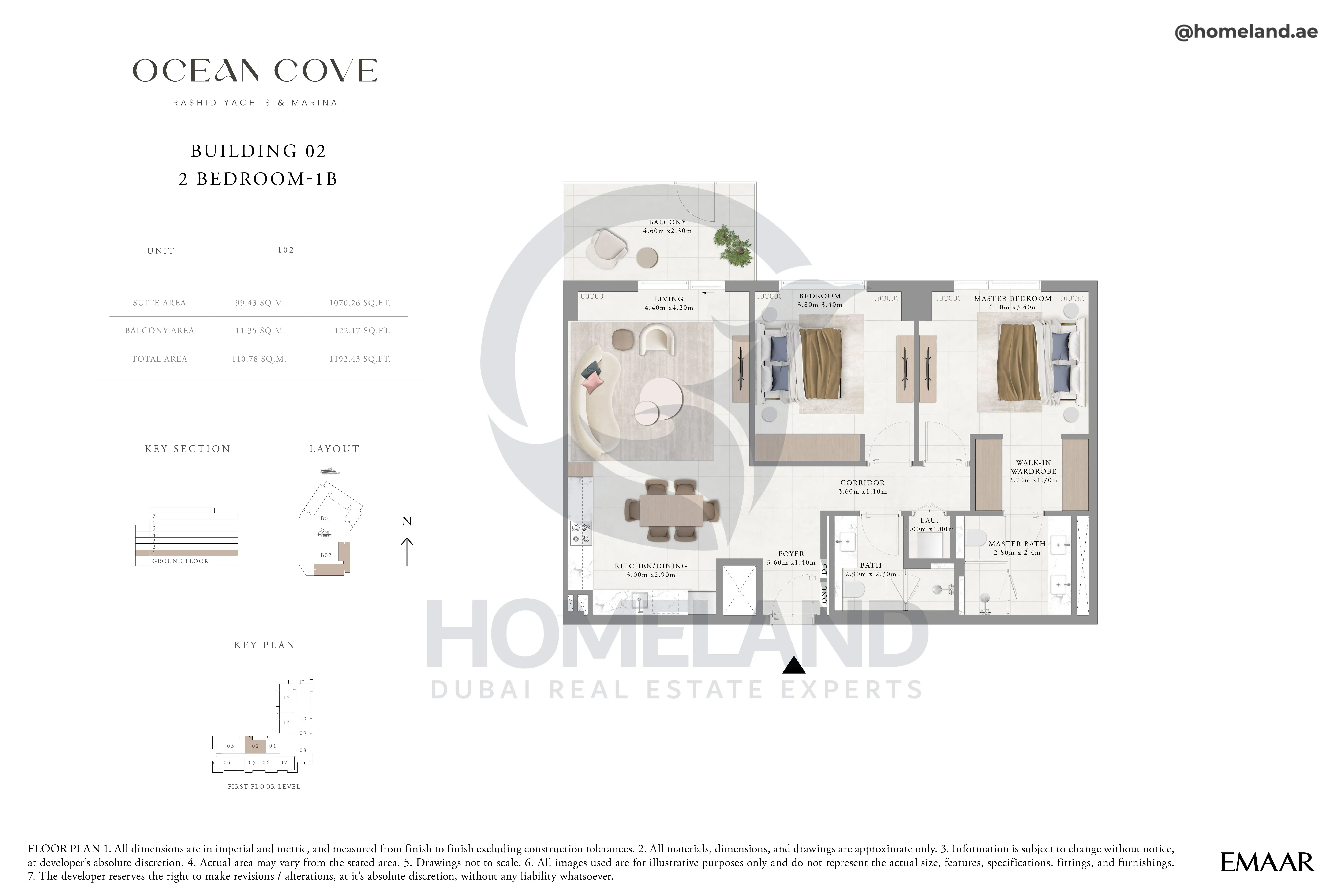 Ocean Cove, Building 2, 2BR, Type 1B, Unit 102, 1192 SQFT