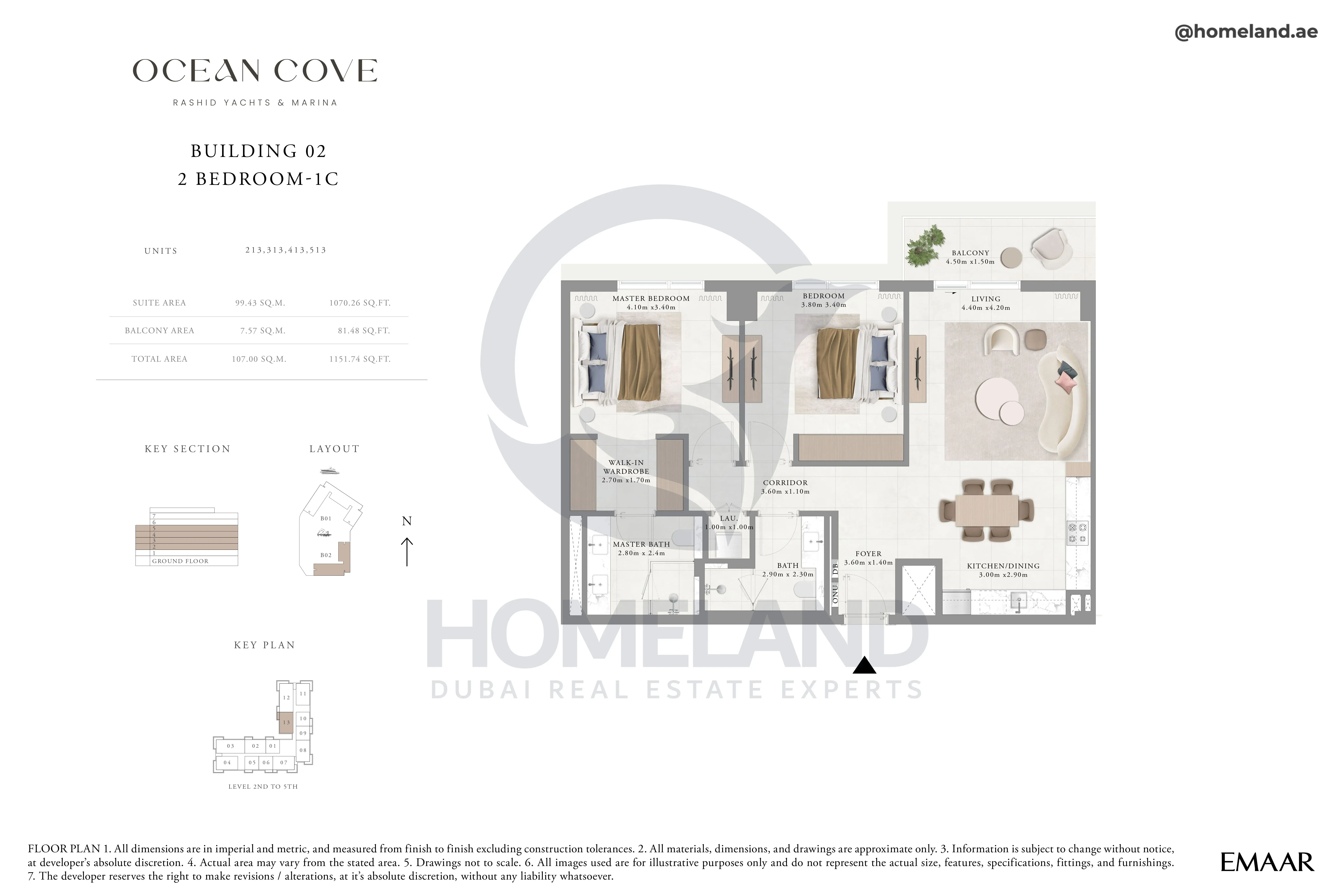 Ocean Cove, Building 2, 2BR, Type 1C, Unit 213-313-413-513, 1151 SQFT