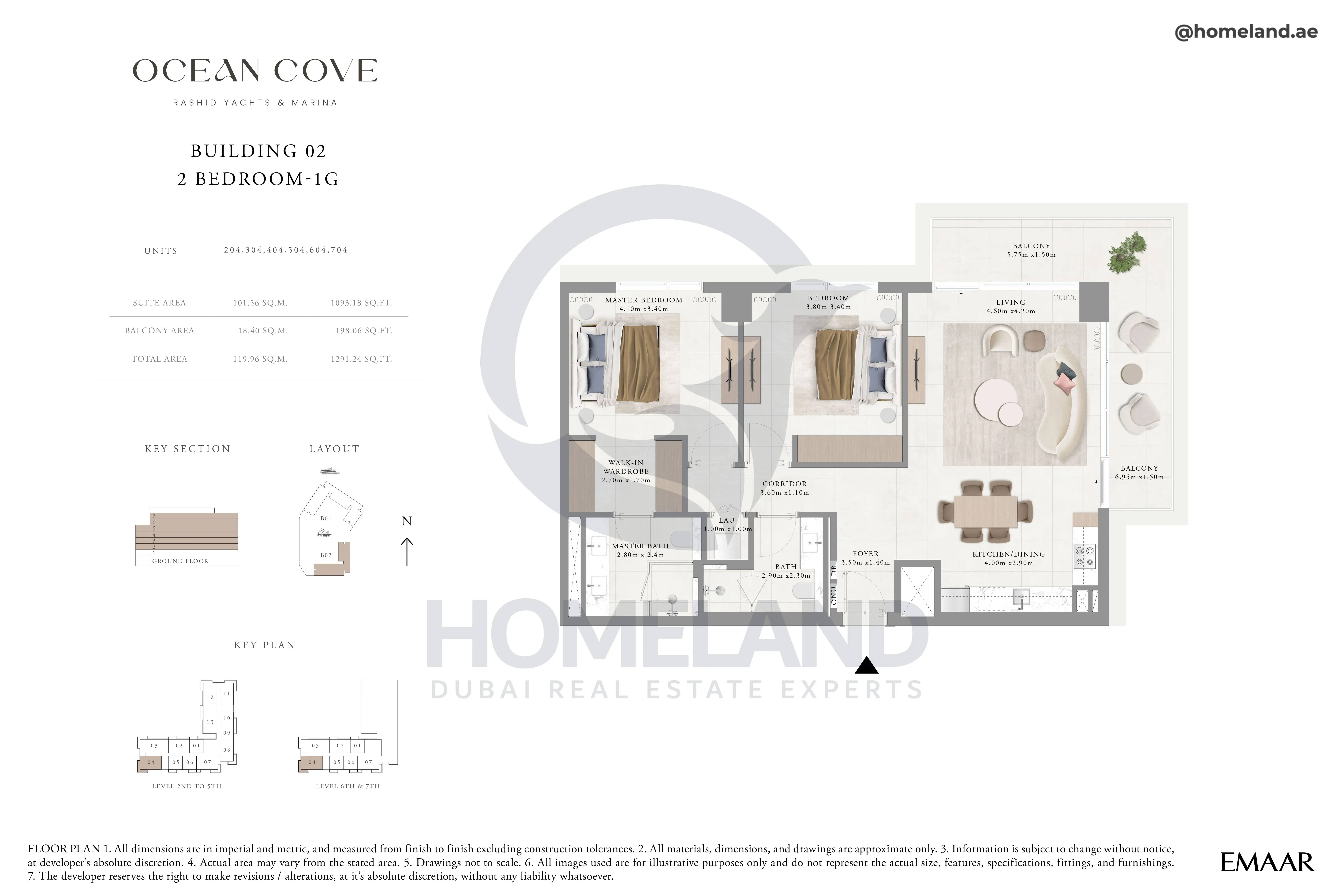 Ocean Cove, Building 2, 2BR, Type 1G, Unit 204-304-404-504-604-704, 1291 SQFT