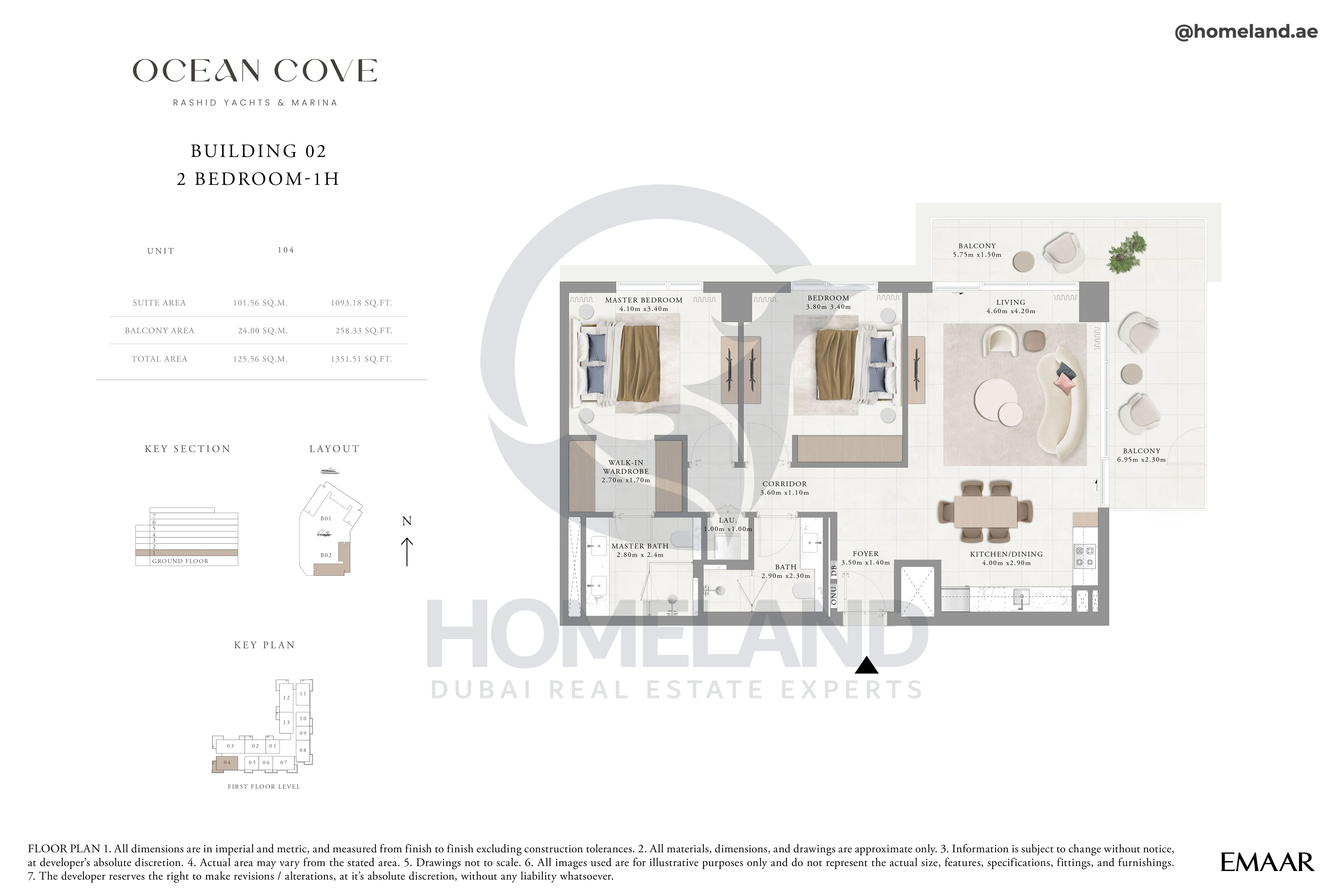 Ocean Cove, Building 2, 2BR, Type 1H, Unit 104, 1351 SQFT