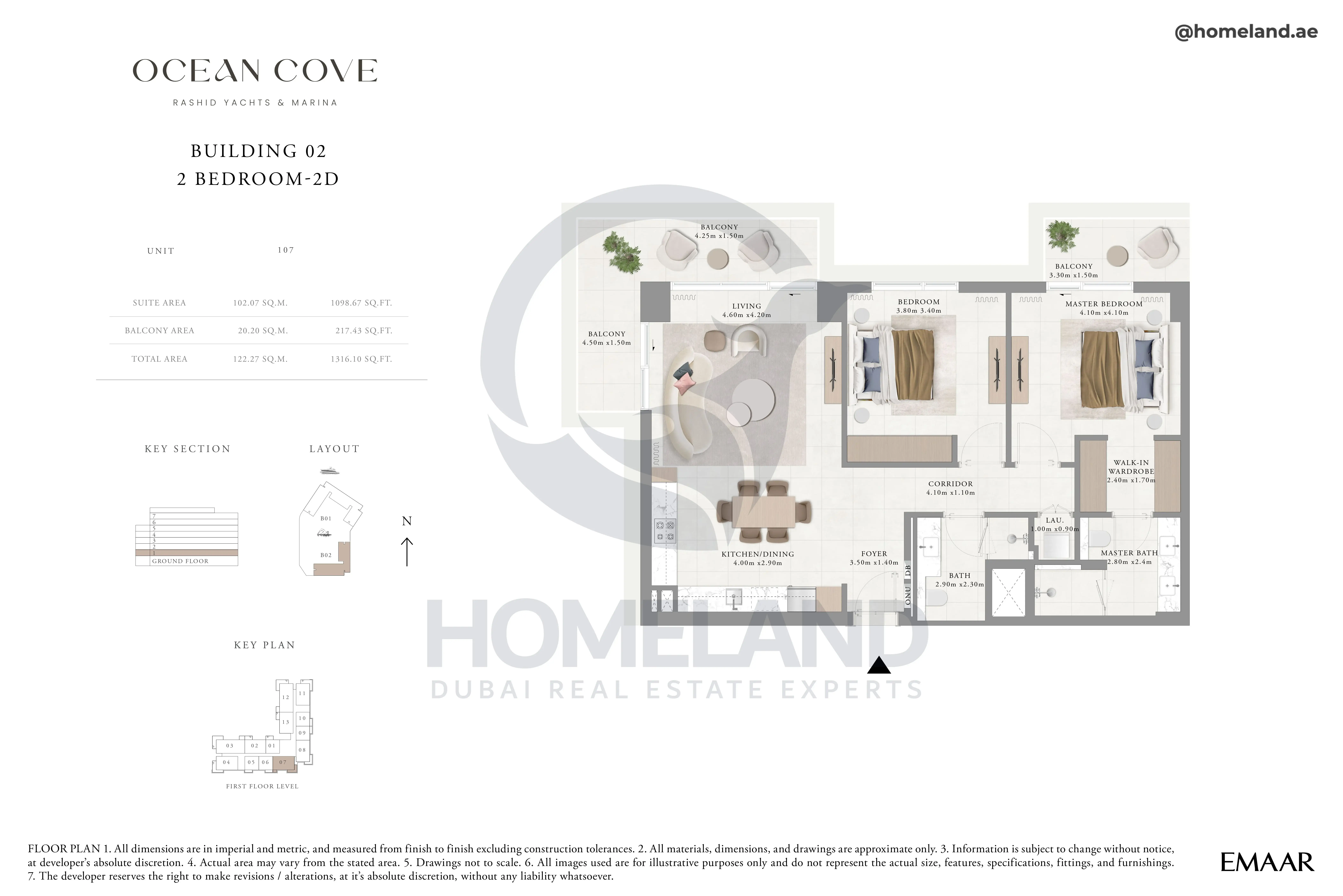 Ocean Cove, Building 2, 2BR, Type 2D, Unit 107, 1316 SQFT