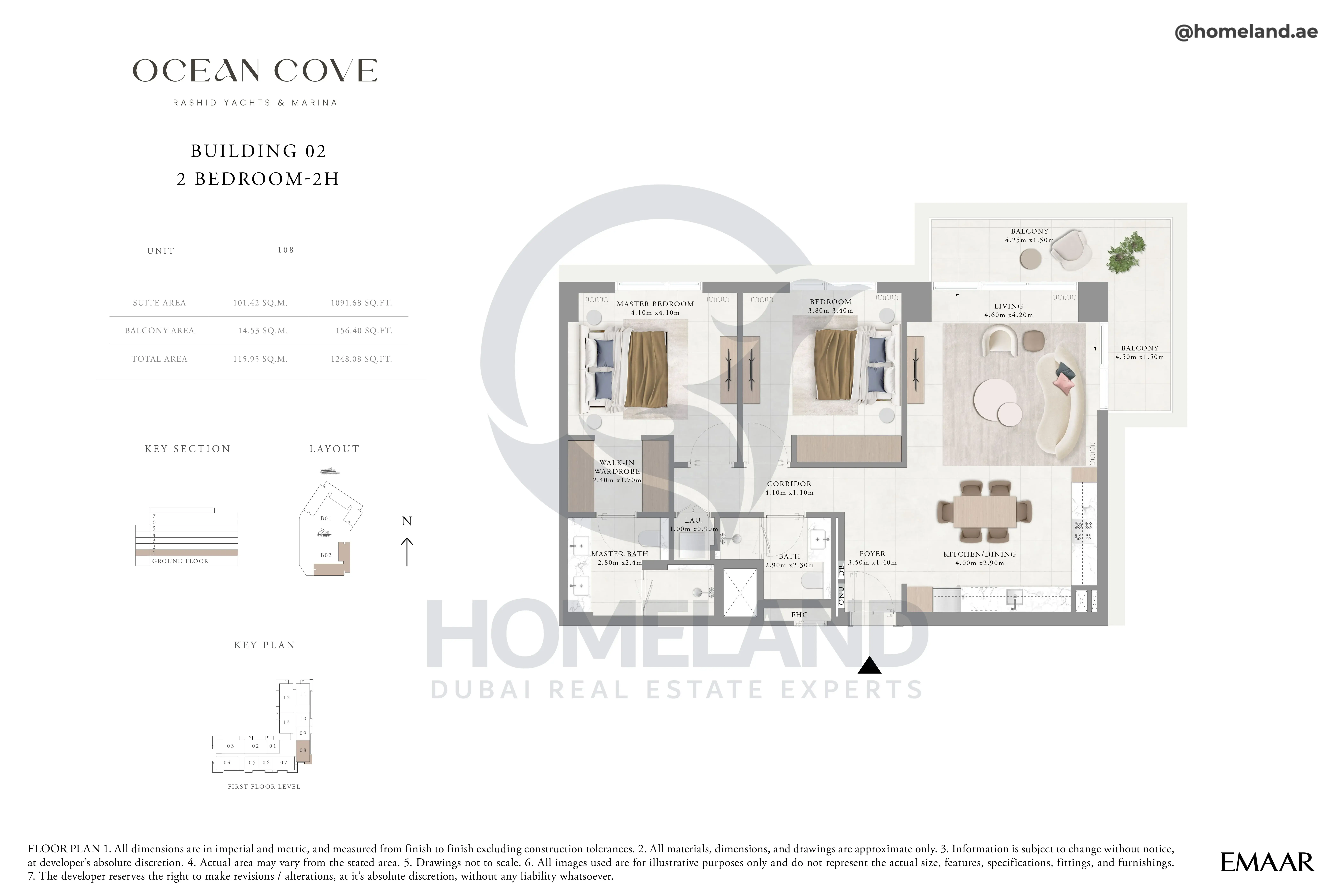 Ocean Cove, Building 2, 2BR, Type 2H, Unit 108, 1248 SQFT
