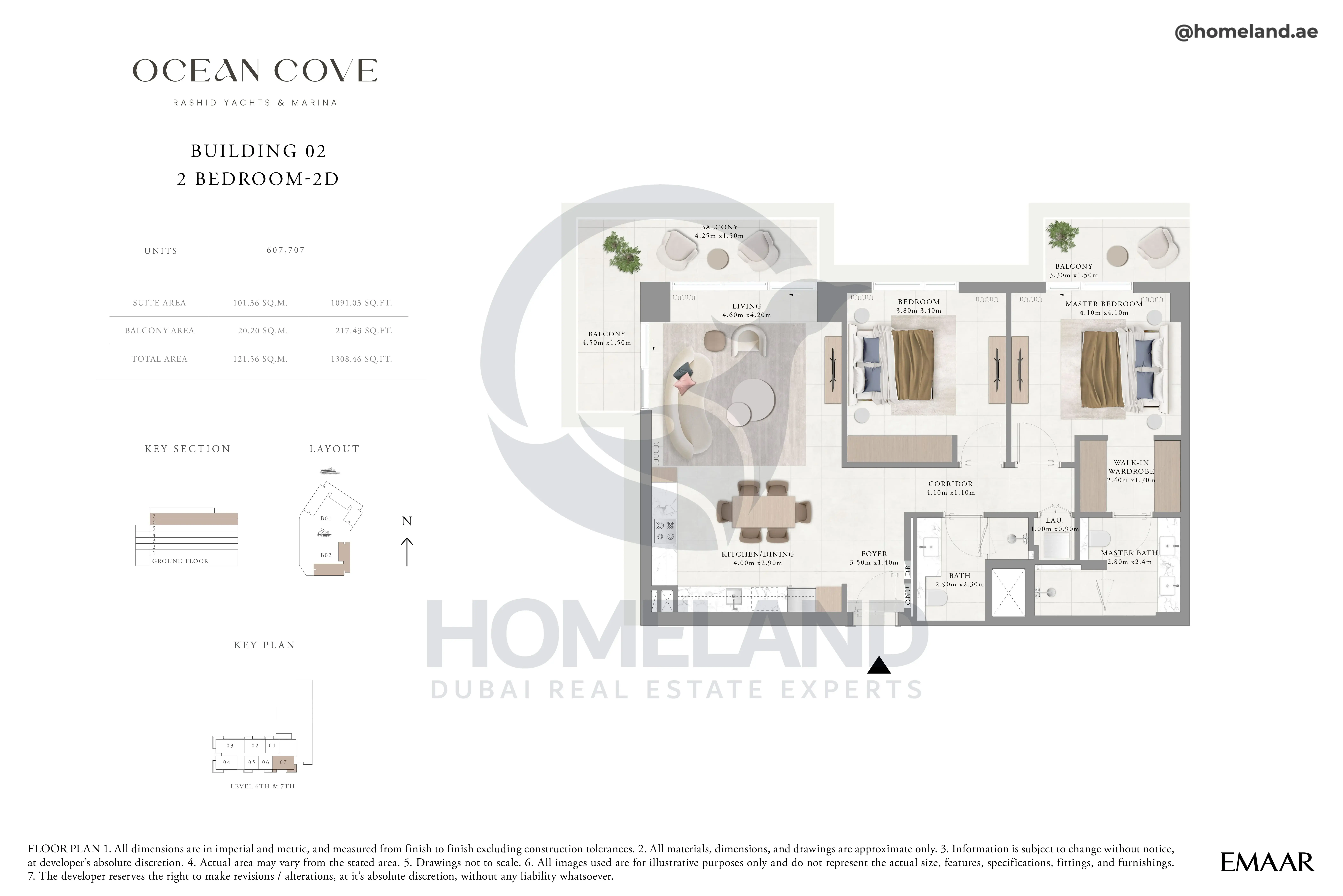 Ocean Cove, Building 2, 2BR, Type 2D, Unit 607-707, 1308 SQFT