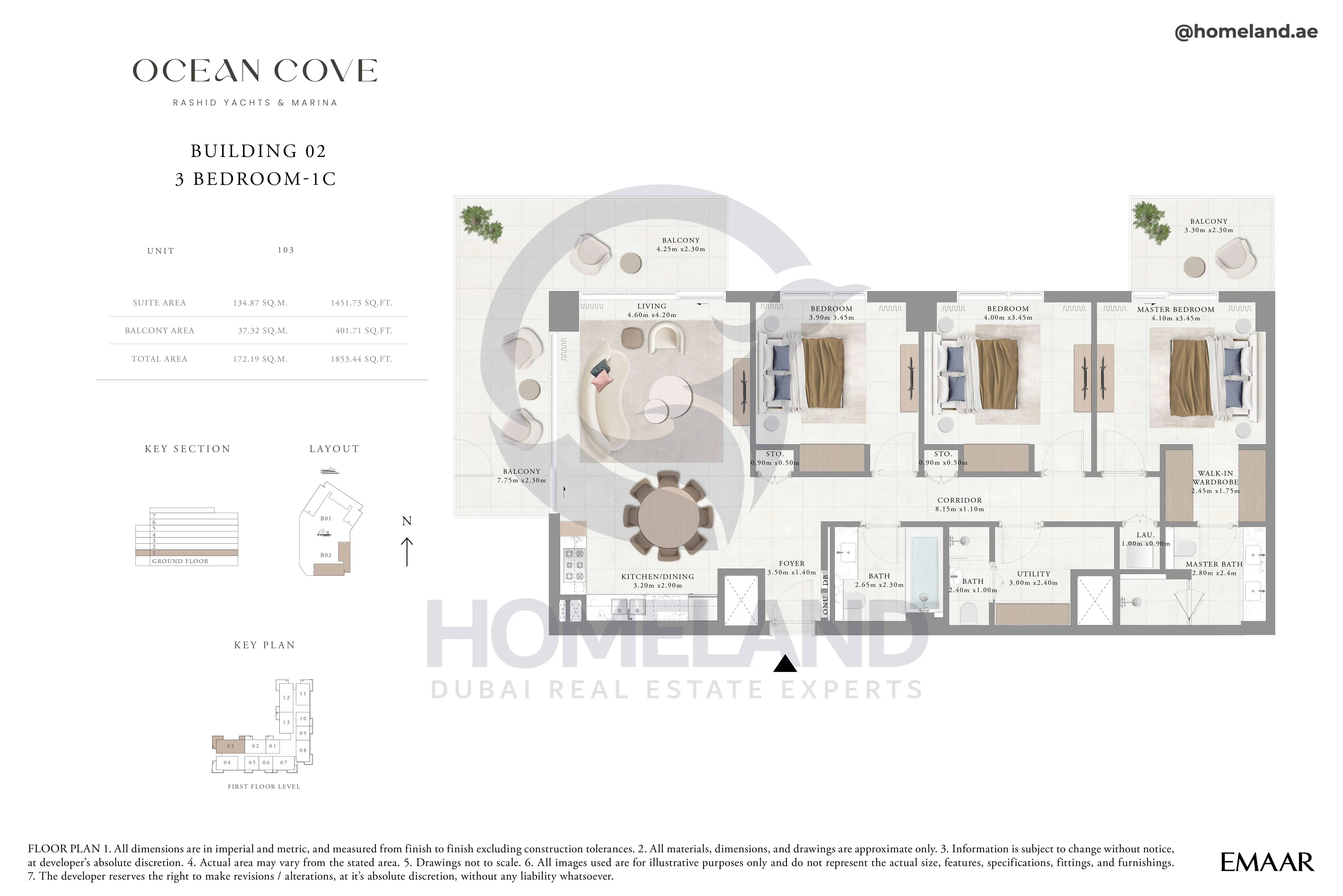Ocean Cove, Building 2, 3BR, Type 1C, Unit 103, 1853 SQFT