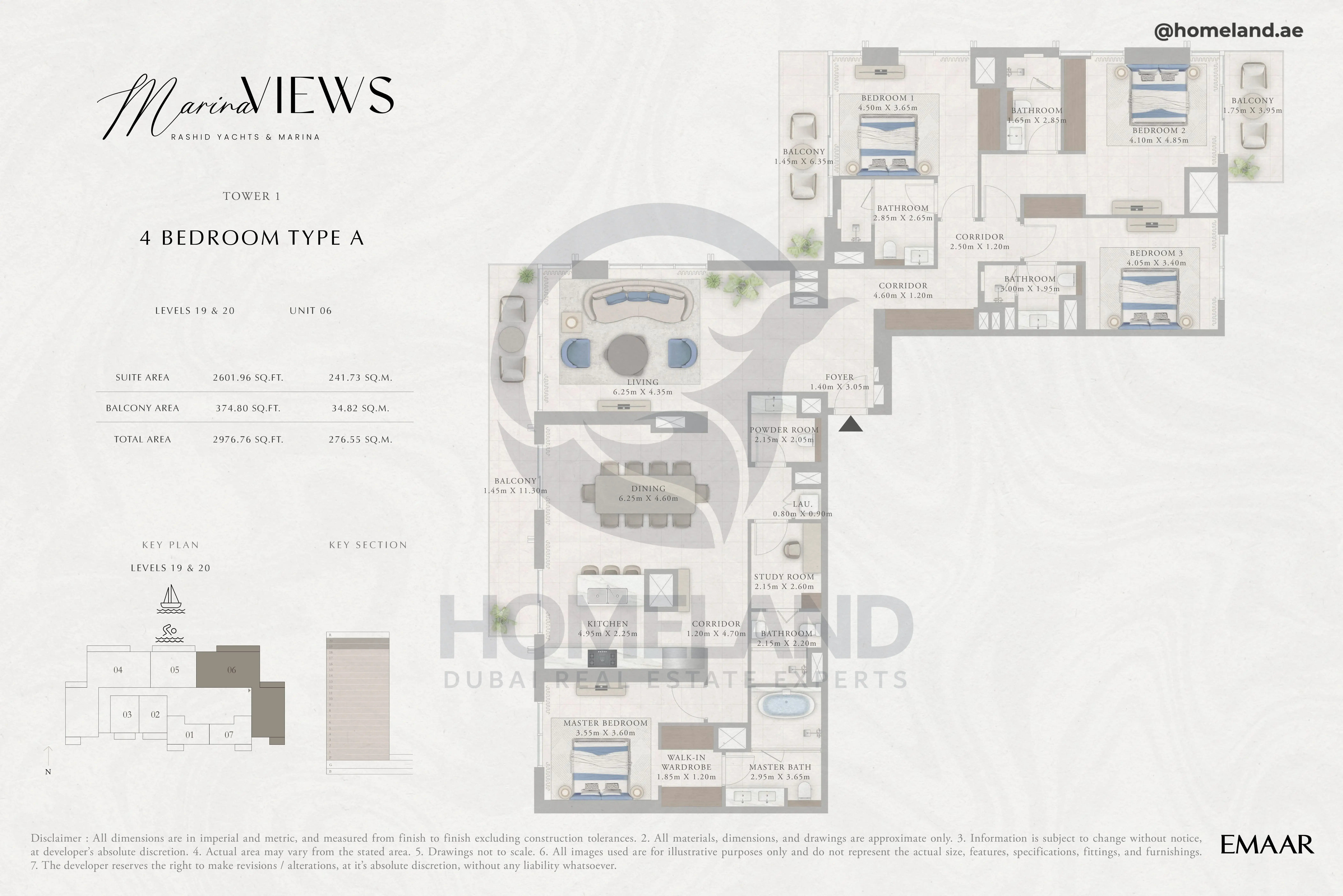 Marina Views, Tower 1, 4BR, Type A, Level 19 & 20, Unit 06, 2976 SQFT
