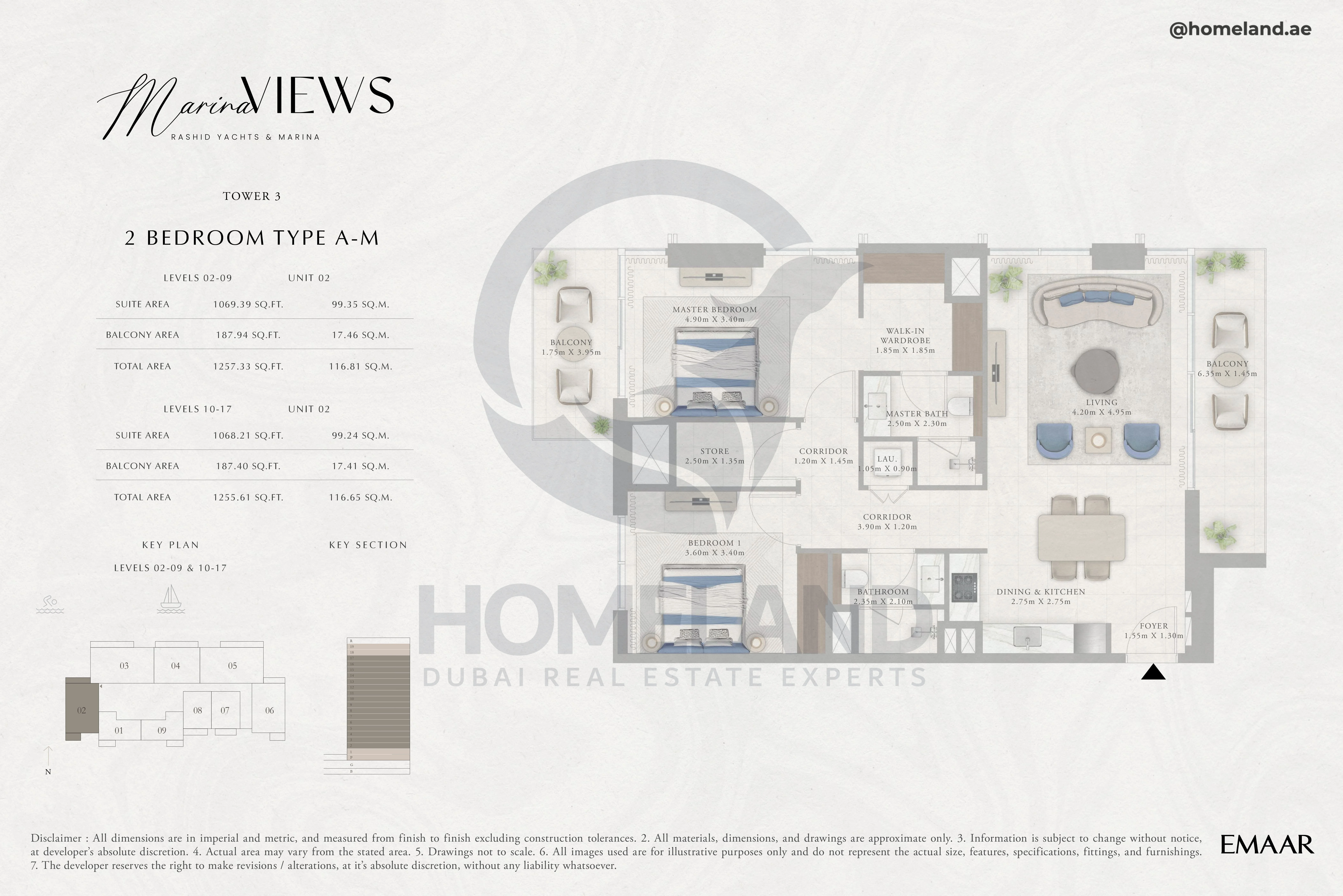 Marina Views, Tower 3, 2BR, Type A-M, Level 2 to 17, Unit 02, 1257 SQFT