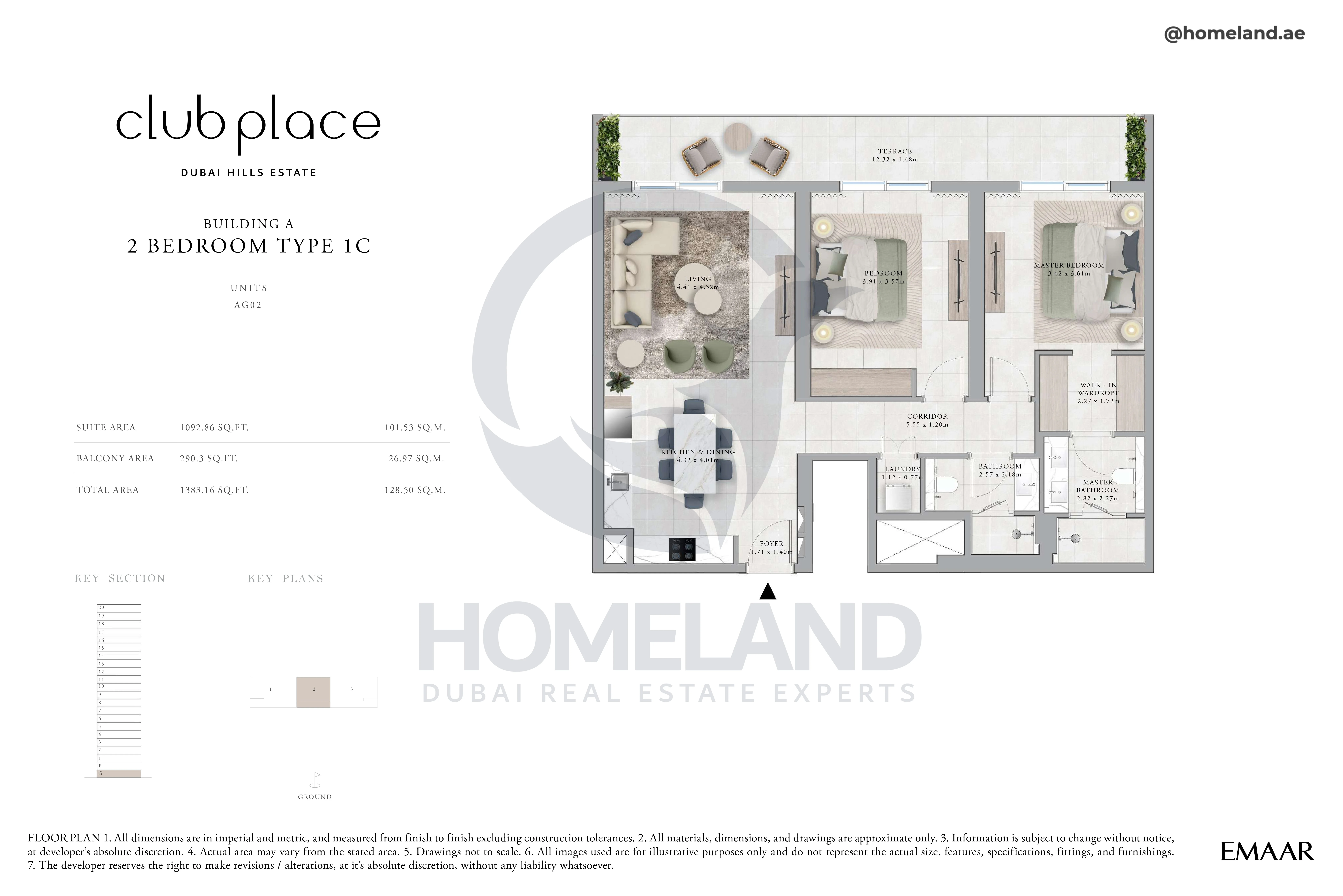 Club Place, Building A, 2BR, Type 1C, Unit AG02, Level Ground, 1383 SQFT