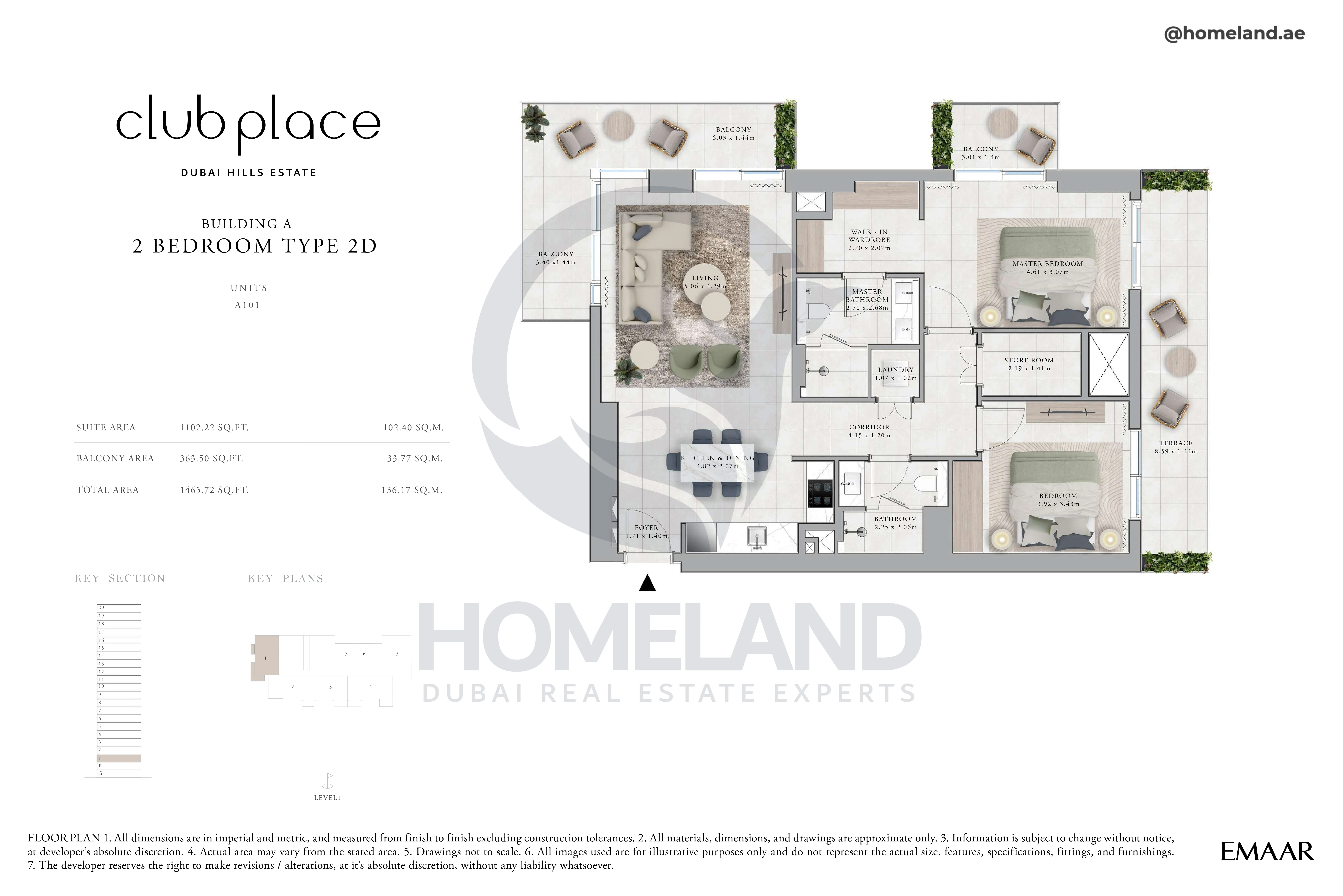 Club Place, Building A, 2BR, Type 2D, Unit A101, Level 1, 1465 SQFT