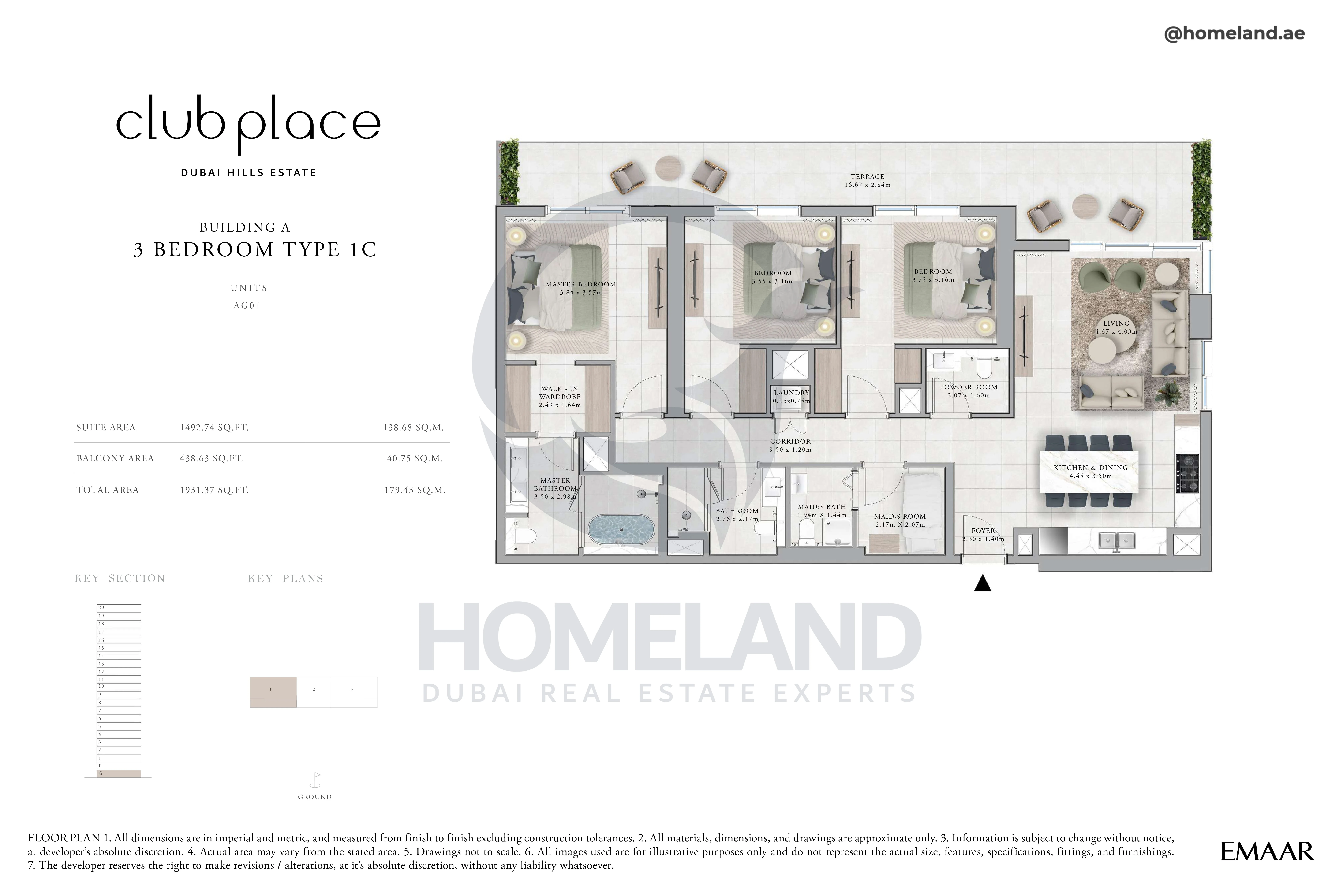 Club Place, Building A, 3BR, Type 1C, Unit AG01, Level Ground, 1931 SQFT