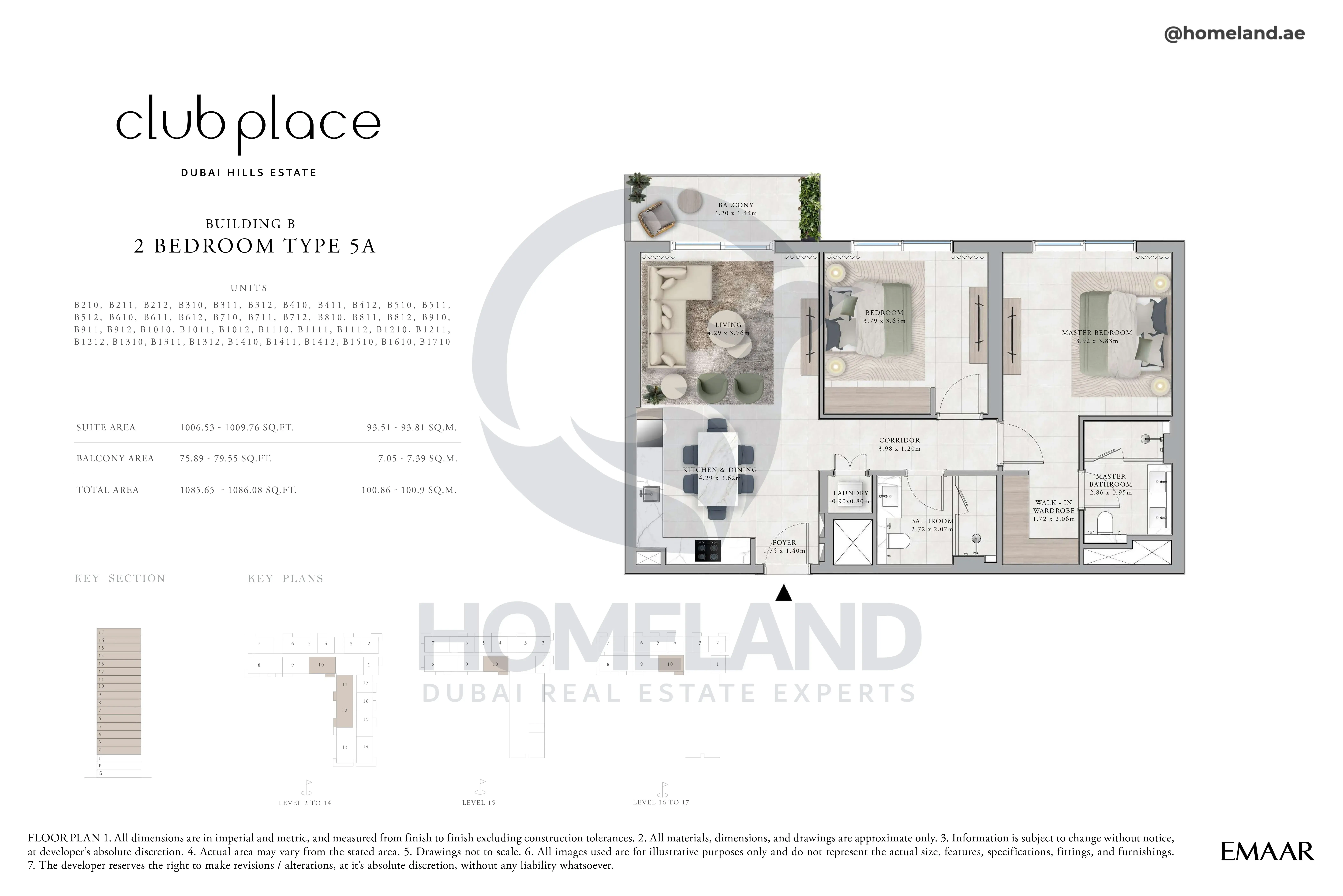 Club Place, Building B, 2BR, Type 5A, Unit B210 to B1710, Level 2 to 17, 1085 SQFT
