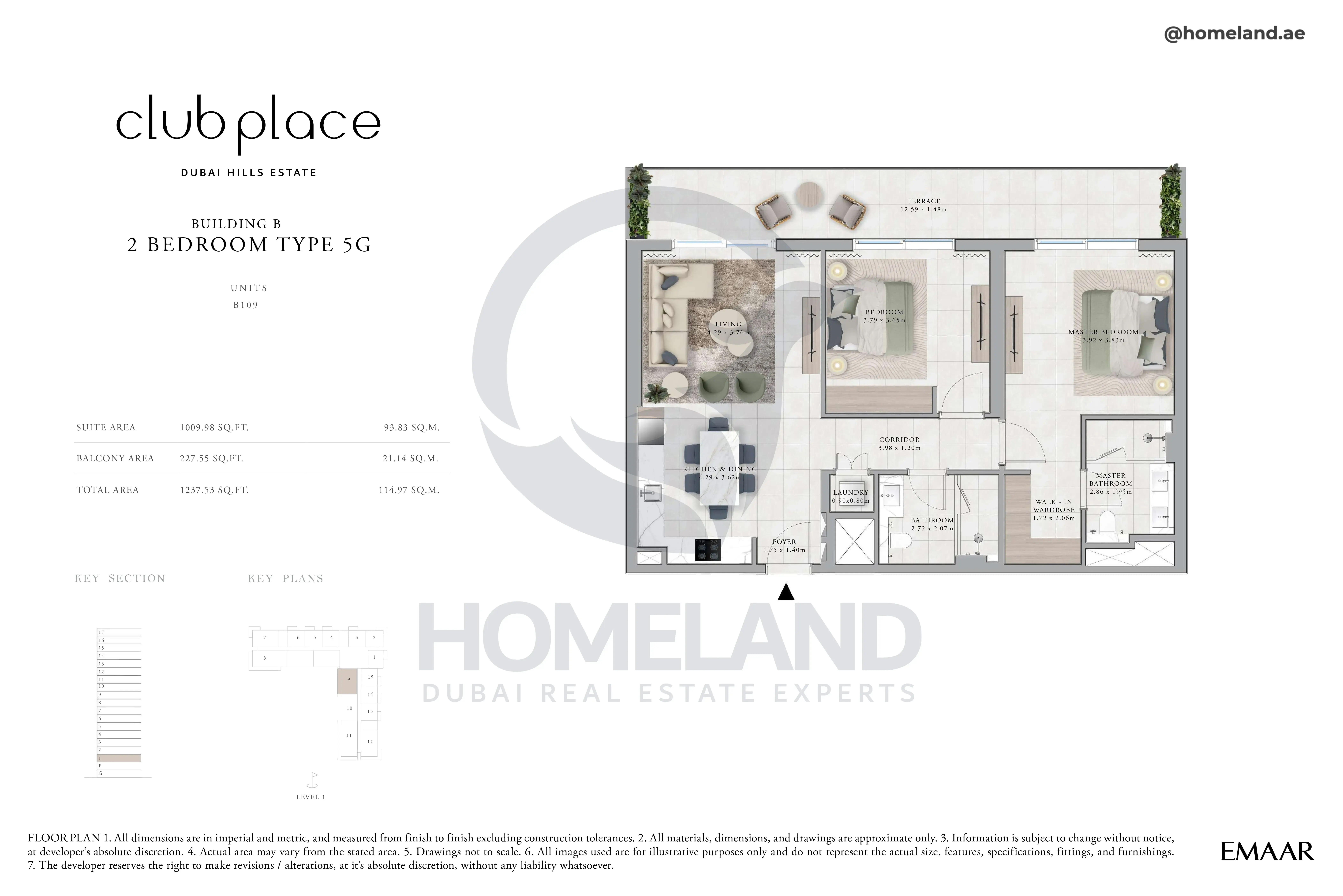 Club Place, Building B, 2BR, Type 5G, Unit B109, Level 1, 1237 SQFT