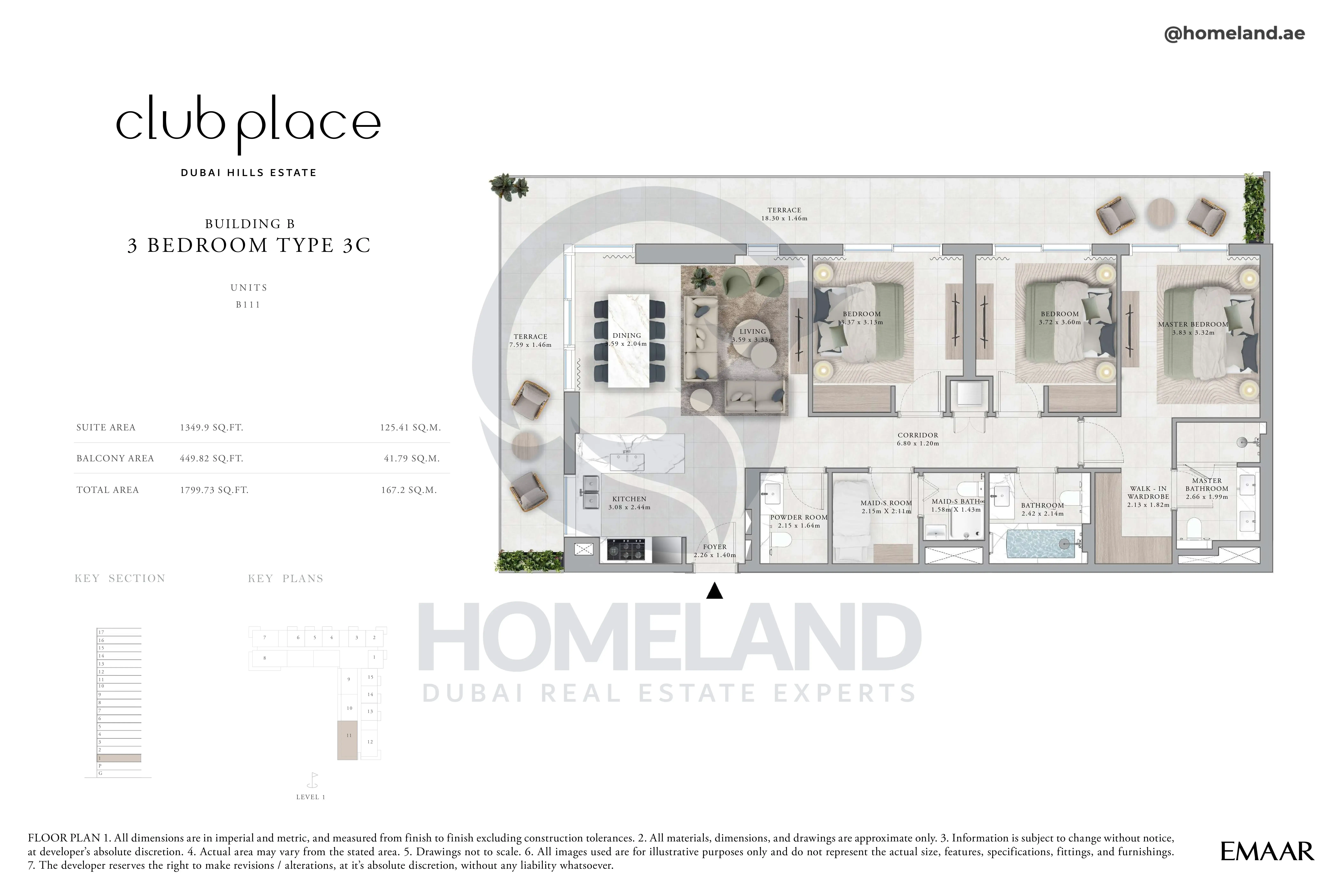 Club Place, Building B, 3BR, Type 3C, Unit B111, Level 1, 1799 SQFT