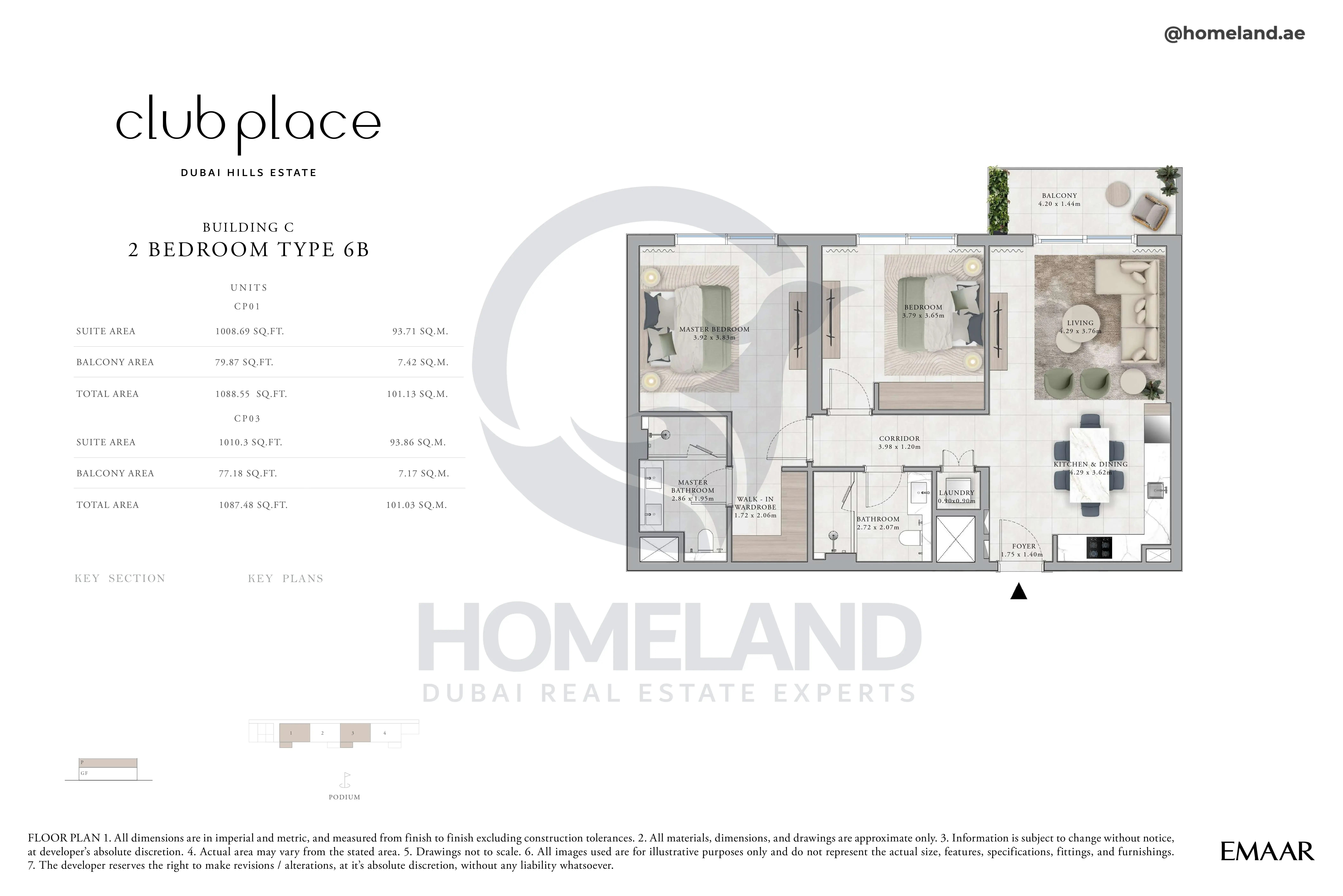 Club Place, Building C, 2BR, Type 6B, Unit CP01-CP03, Level Podium, 1088 SQFT