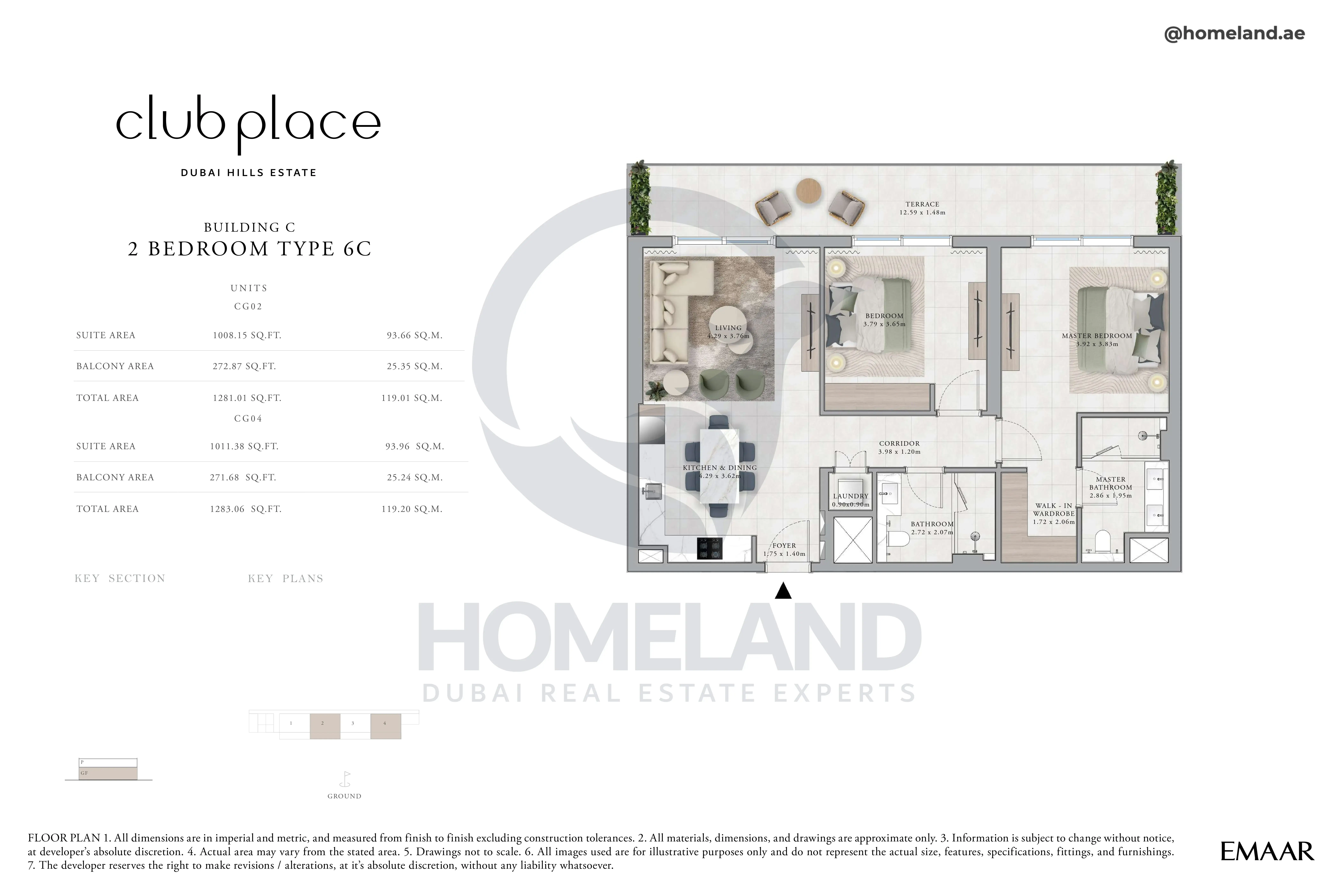 Club Place, Building C, 2BR, Type 6C, Unit CG02-CG04, Level Ground, 1283 SQFT