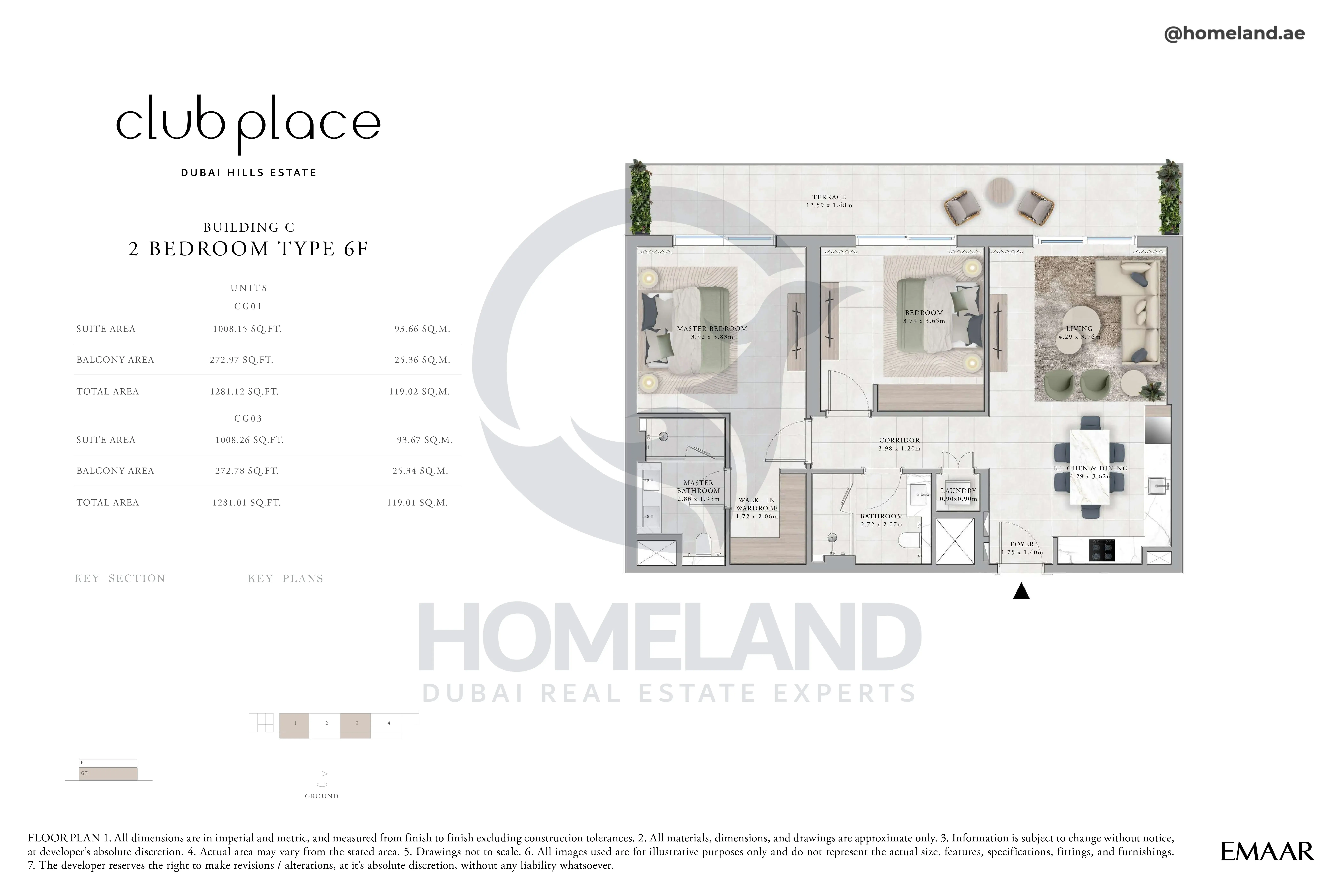 Club Place, Building C, 2BR, Type 6F, Unit CG01-CG03, Level Ground, 1281 SQFT