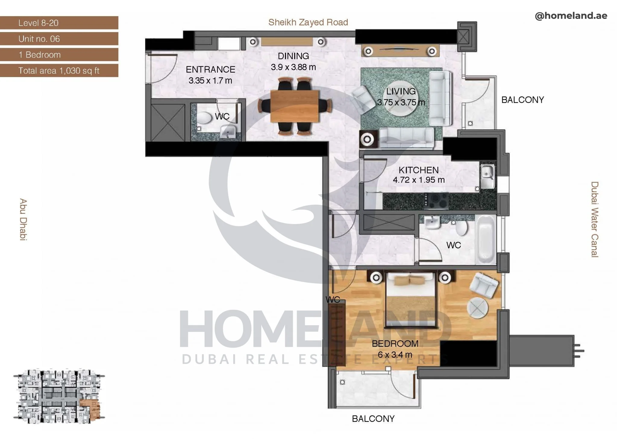 Amna Tower, 1BR, Level 8-20, Unit 06, 1030 SQFT