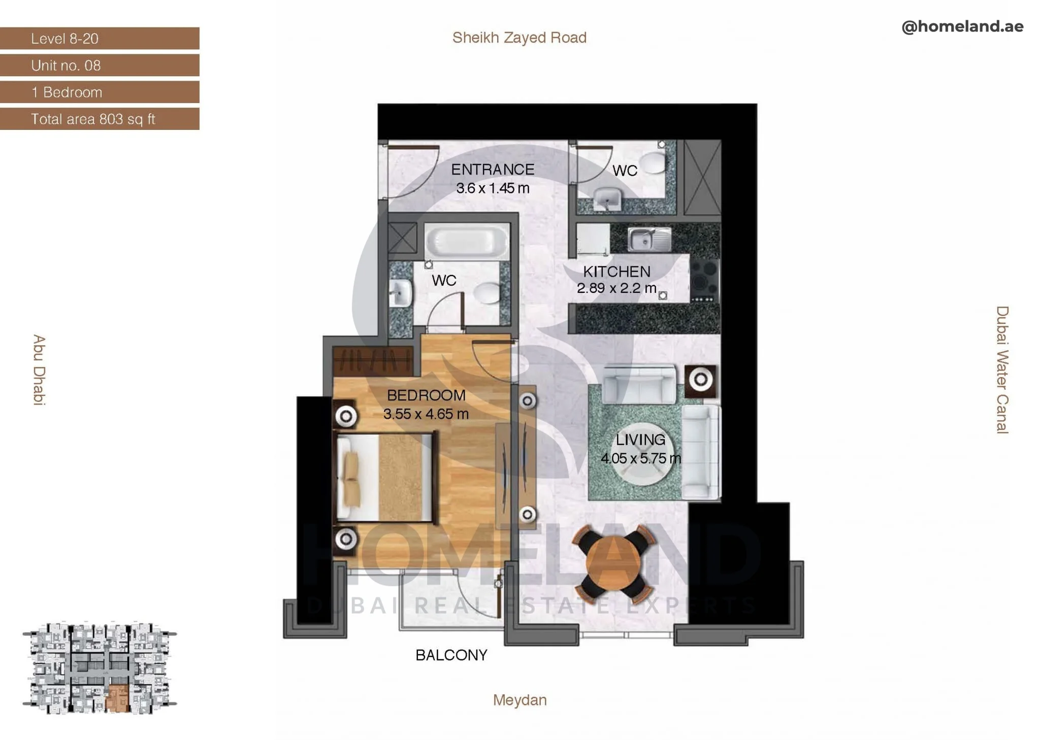 Amna Tower, 1BR, Level 8-20, Unit 08, 803 SQFT
