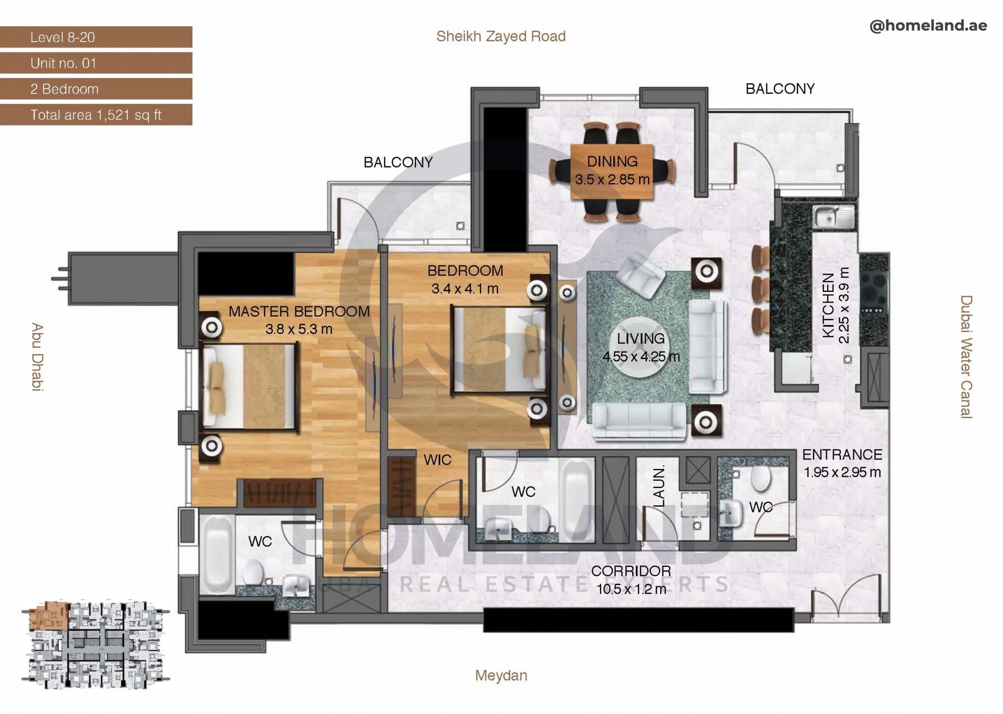 Amna Tower, 2BR, Level 8-20, Unit 01, 1521 SQFT