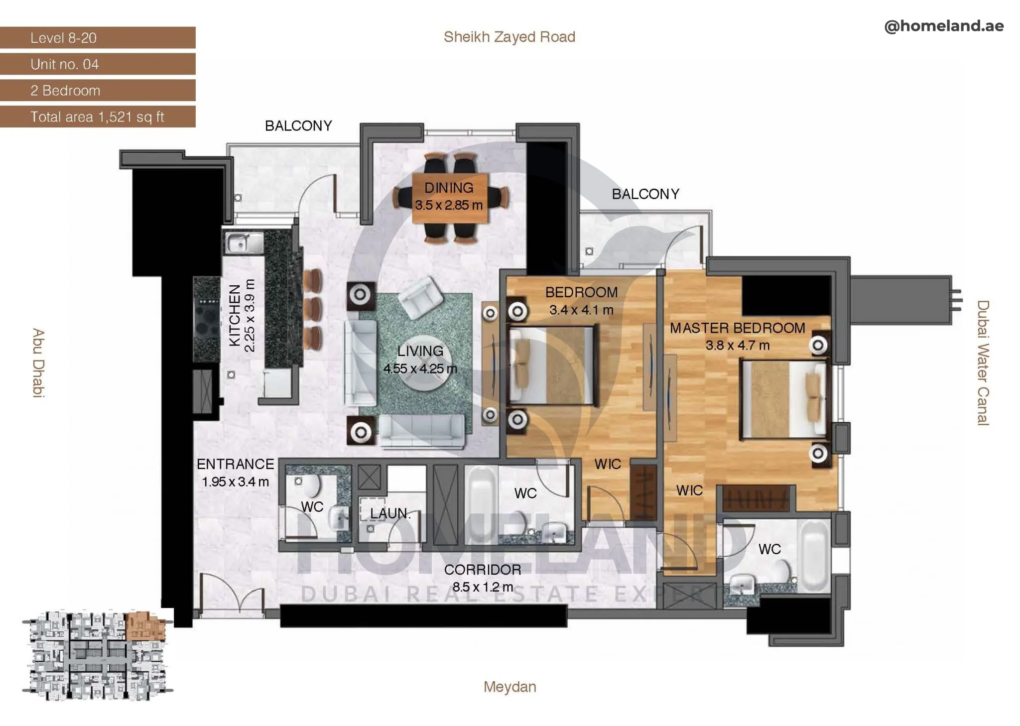 Amna Tower, 2BR, Level 8-20, Unit 04, 1521 SQFT