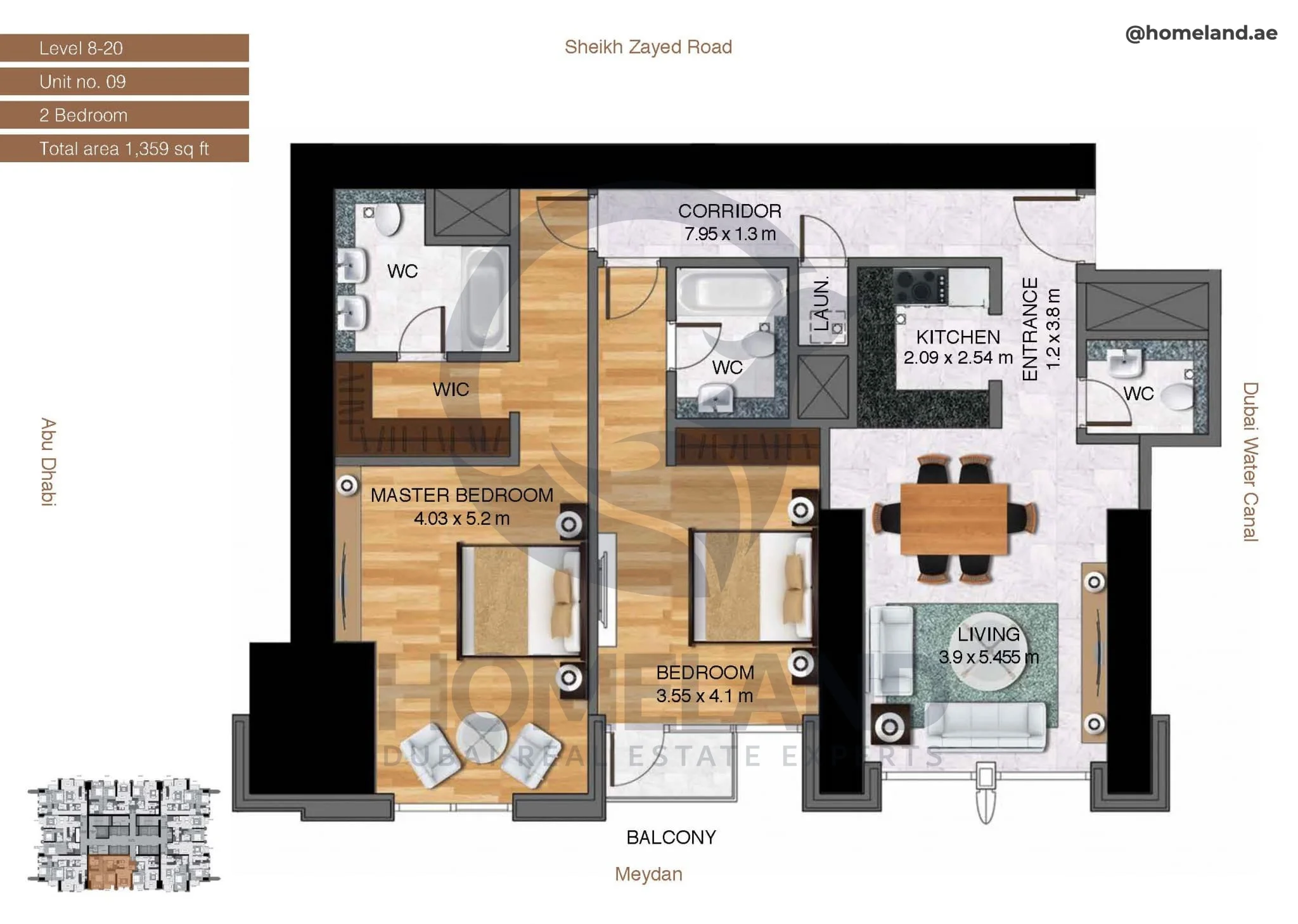 Amna Tower, 2BR, Level 8-20, Unit 09, 1359 SQFT