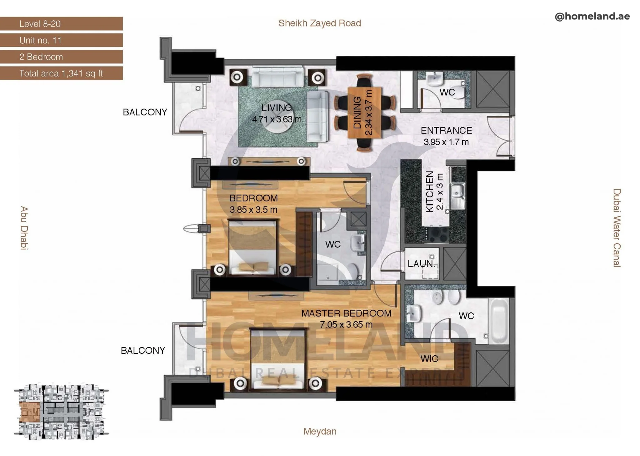 Amna Tower, 2BR, Level 8-20, Unit 11, 1341 SQFT