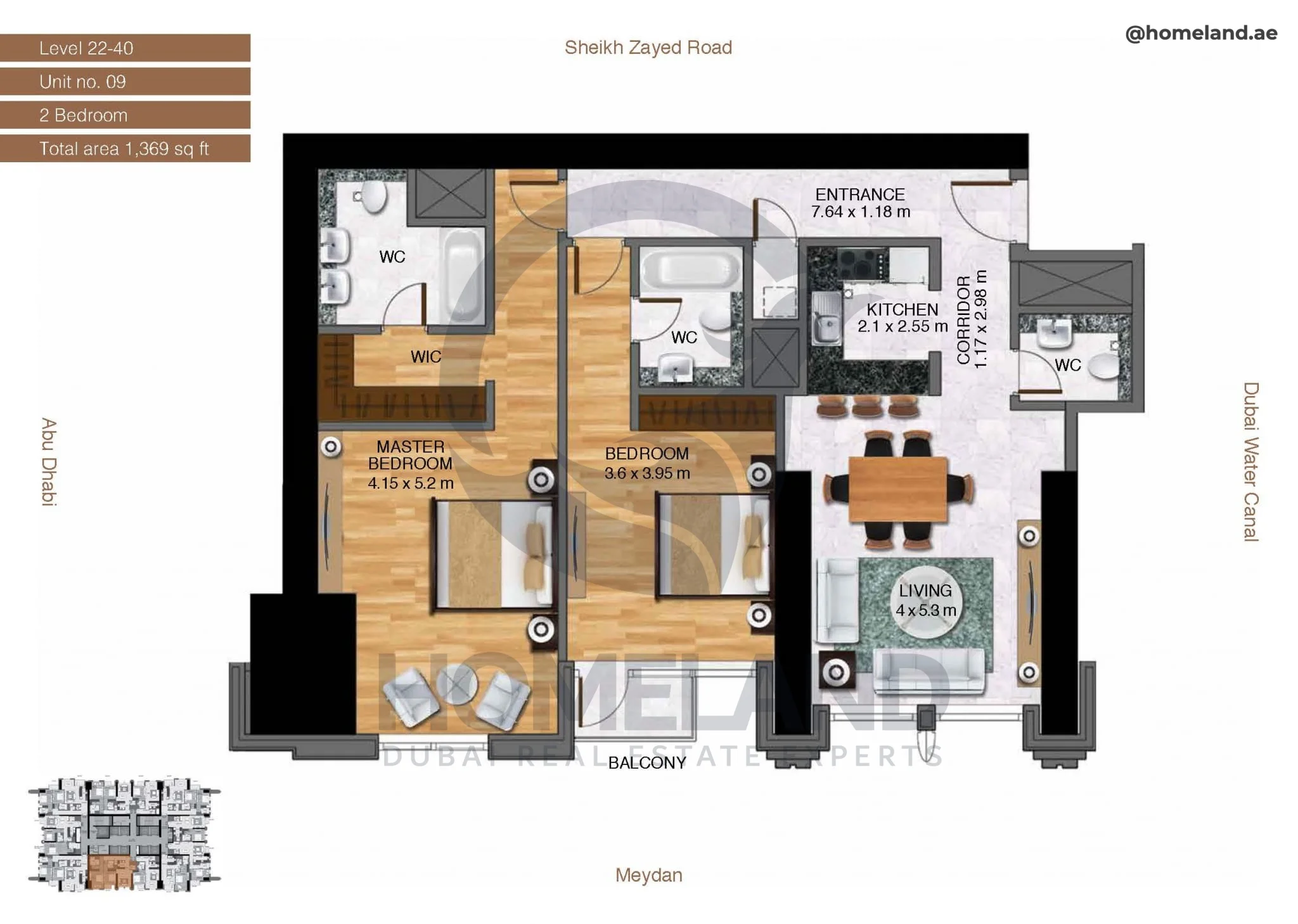 Amna Tower, 2BR, Level 22-40, Unit 09, 1369 SQFT