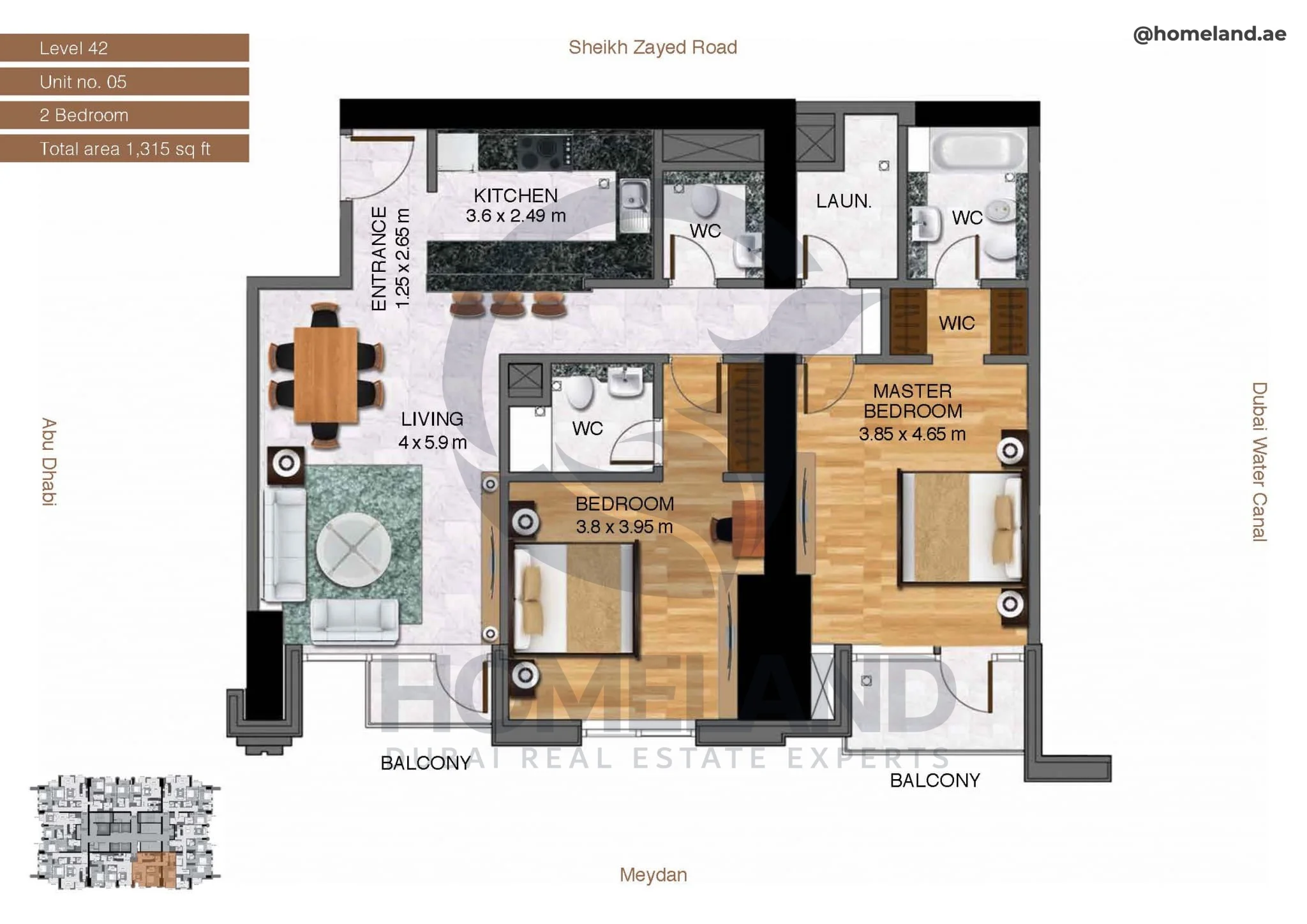 Amna Tower, 2BR, Level 42, Unit 05, 1315 SQFT