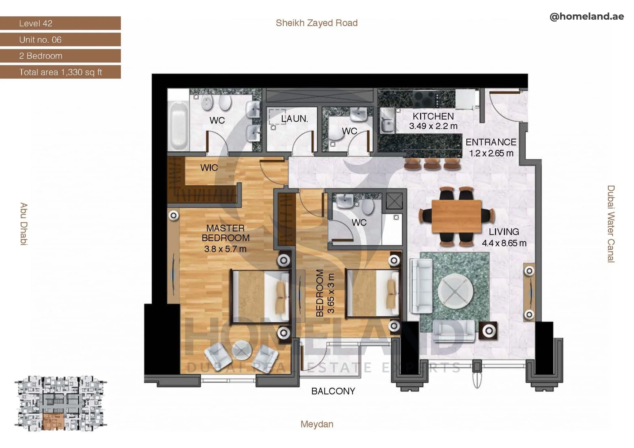 Amna Tower, 2BR, Level 42, Unit 06, 1330 SQFT